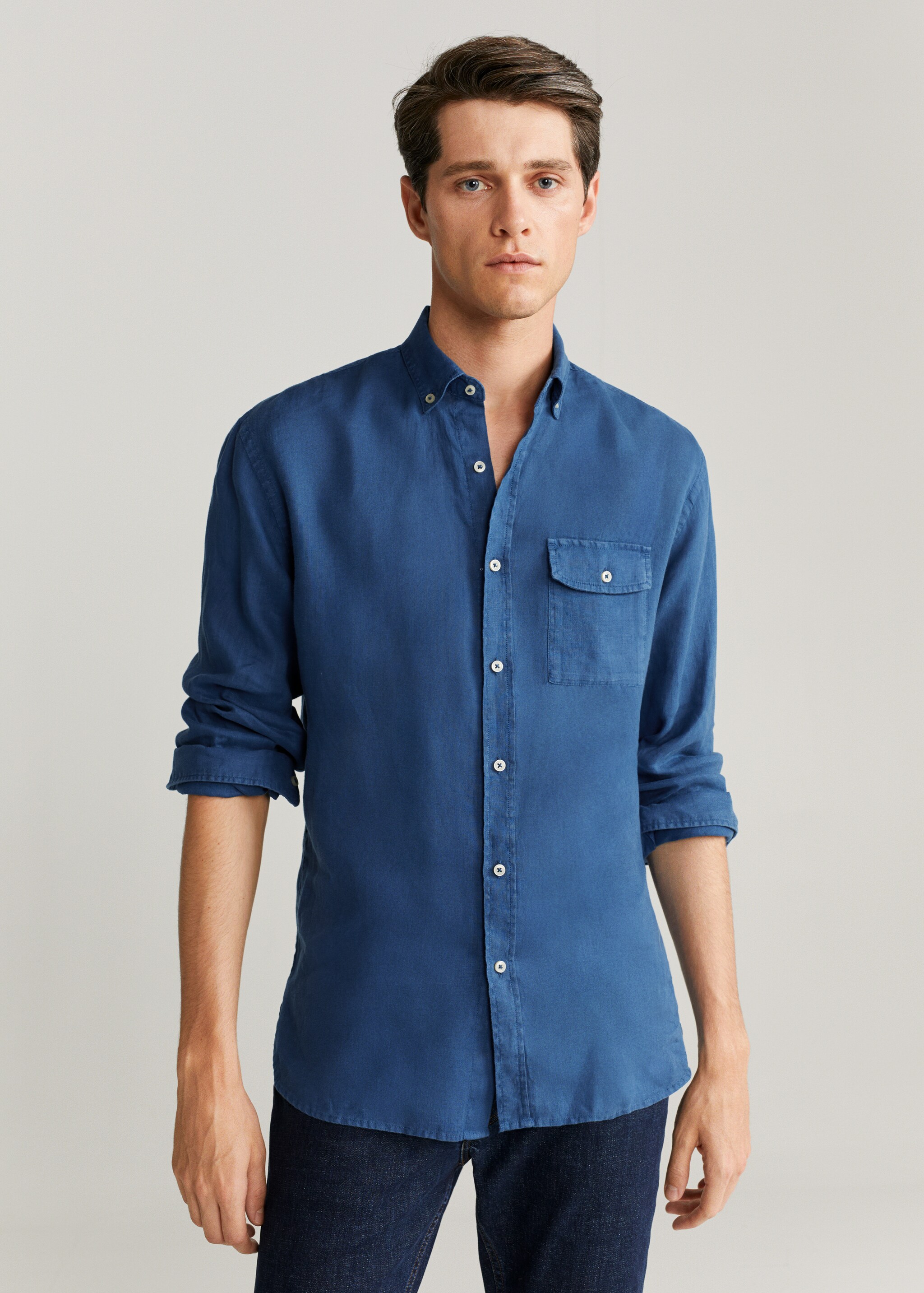 Camisa regular fit 100% lino - Plano medio