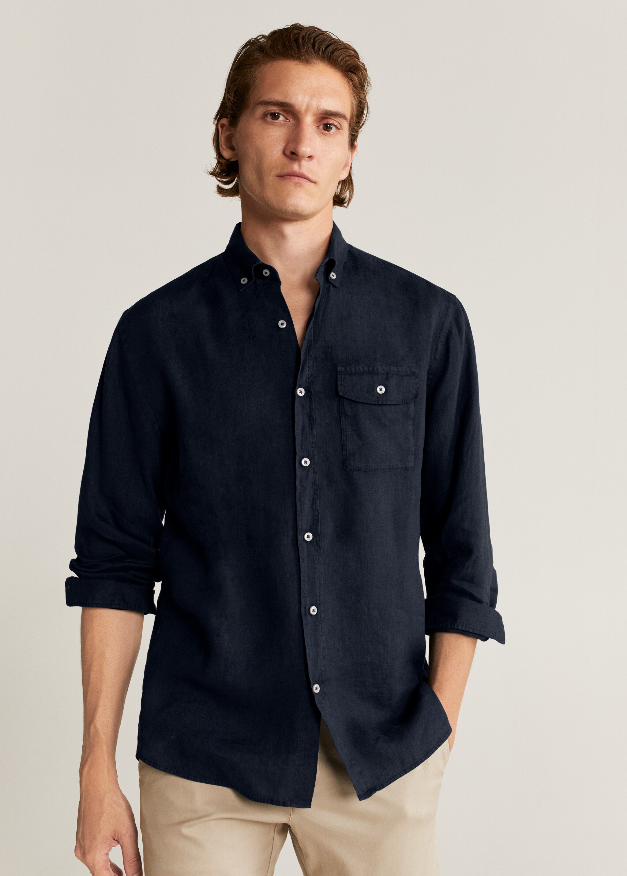 Camisa regular fit 100% lino - Plano medio
