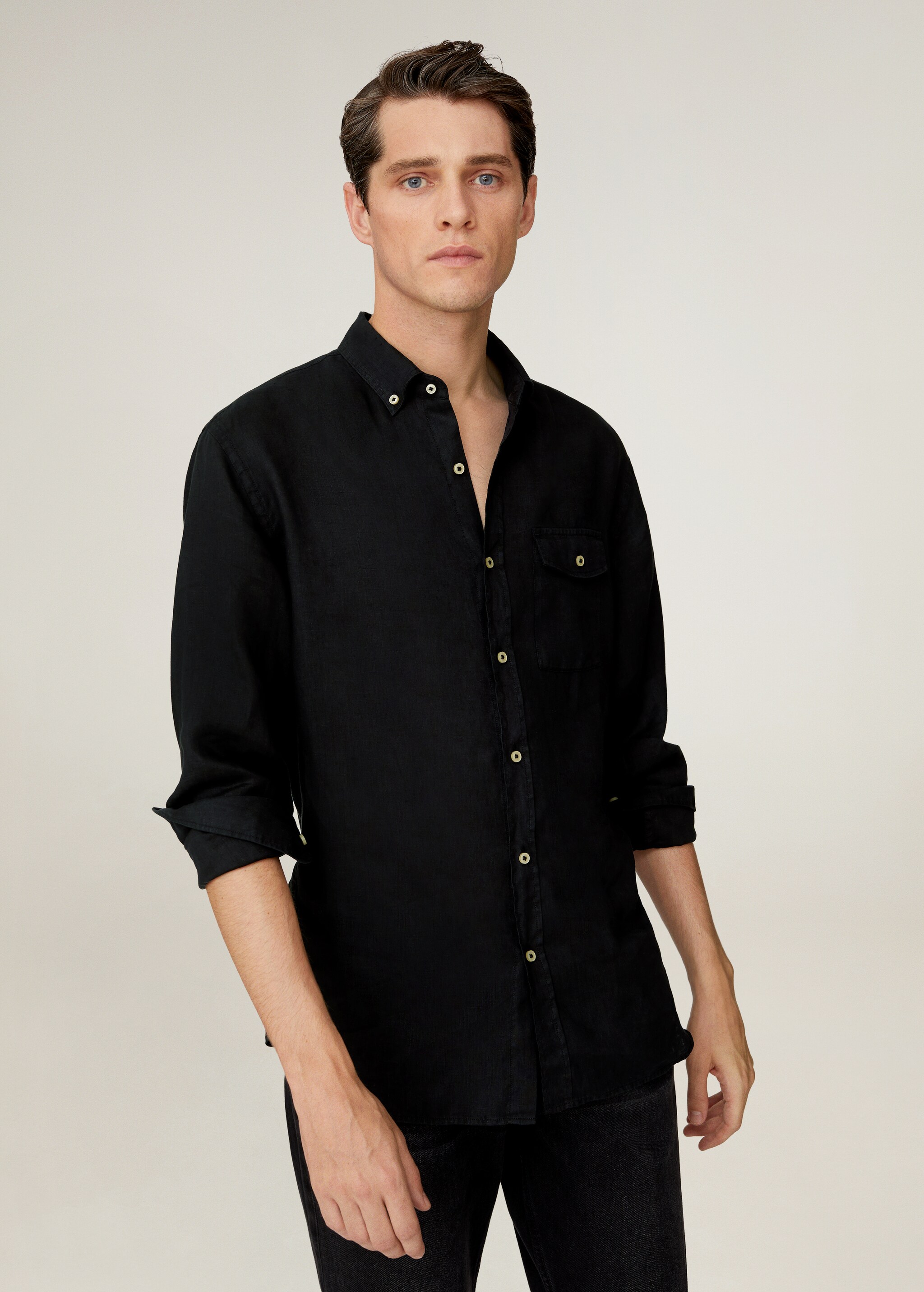 Camisa regular fit 100% lino - Plano medio