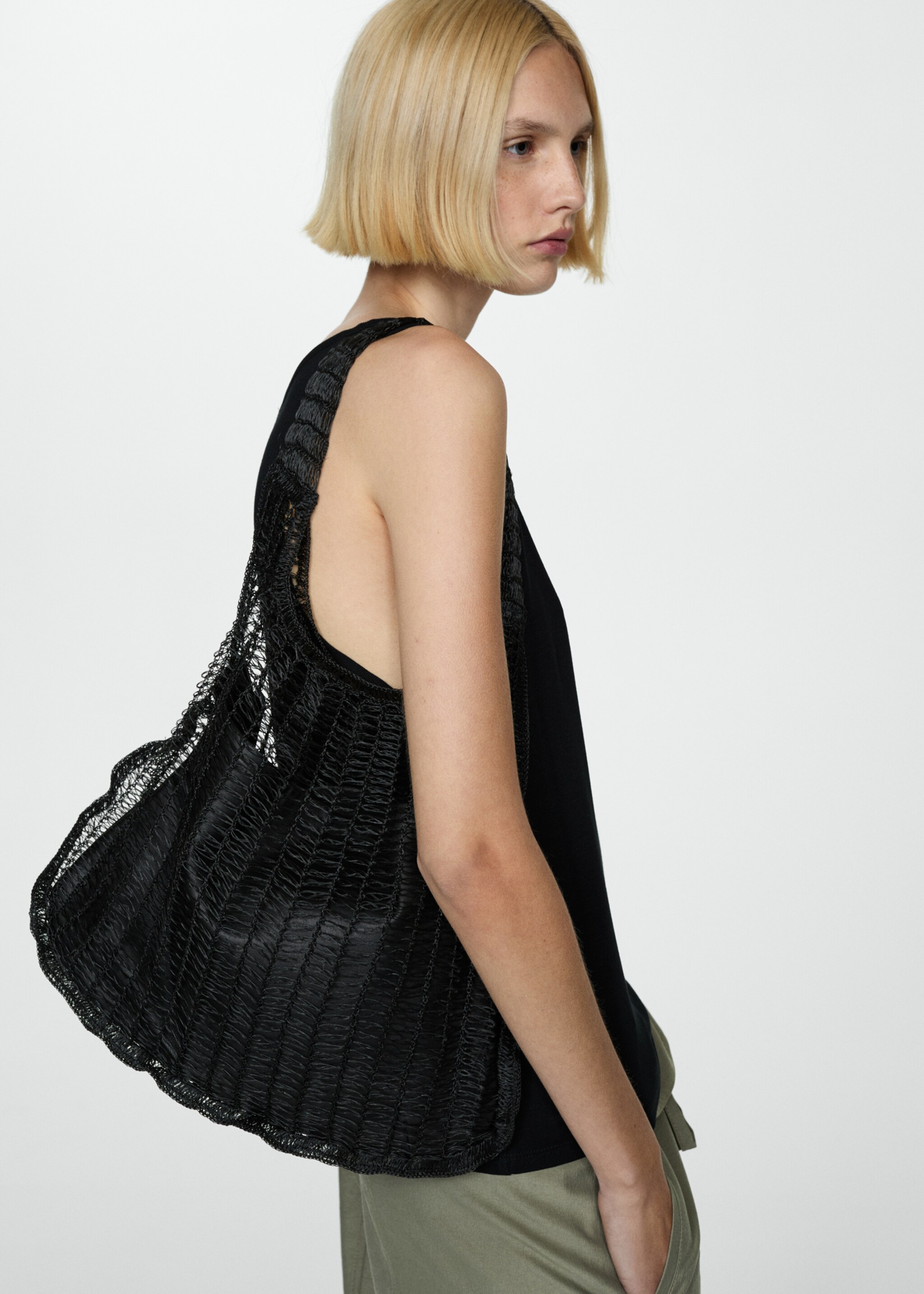 Knit strap top - Details of the article 1, Black. Ref: 77090341-00.