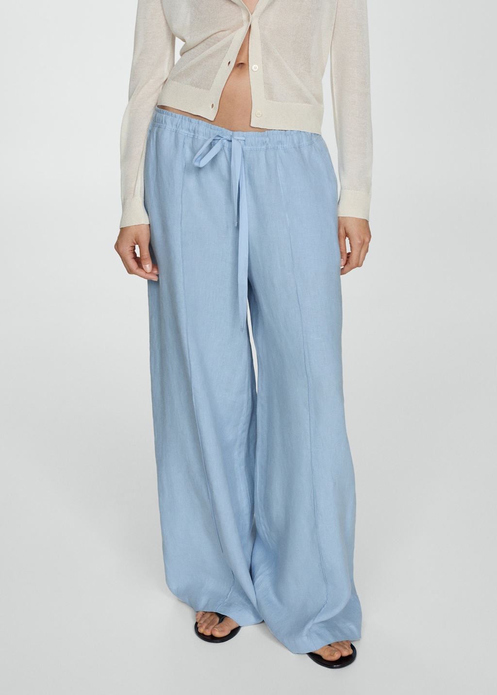 【2plan】Monette linen wide pants Cut Loose Linen Tencel Crop Wide Leg Pant - New Moon Boutique