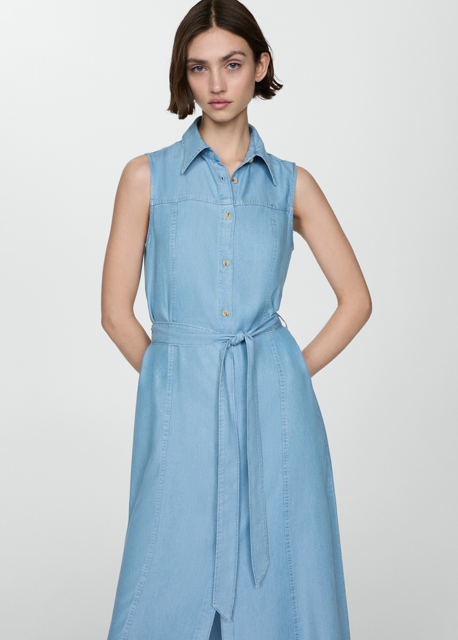 Lyocell shirt dress with bow - Medium plane