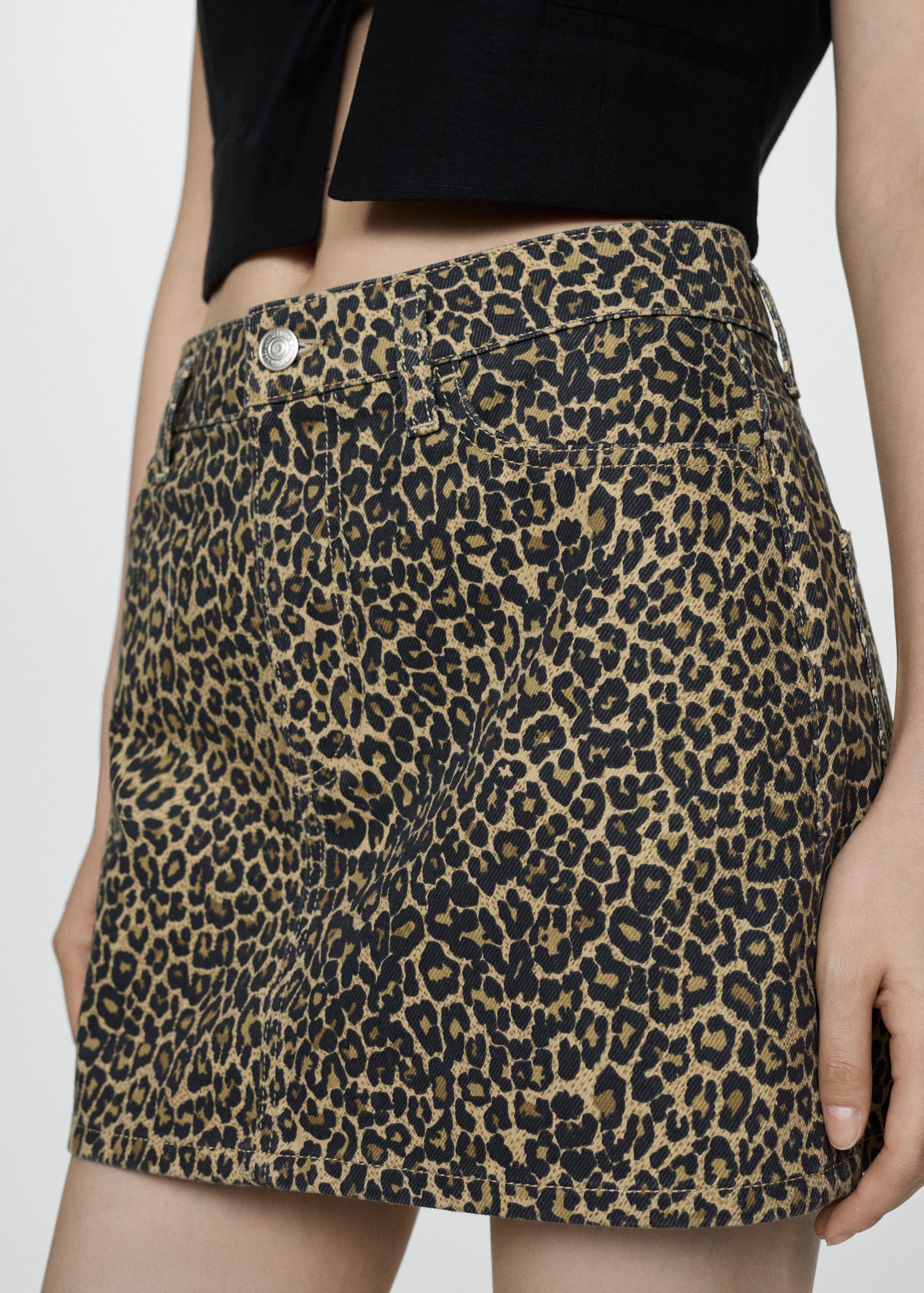 Leopard-print denim mini-skirt Women MANGO OUTLET USA