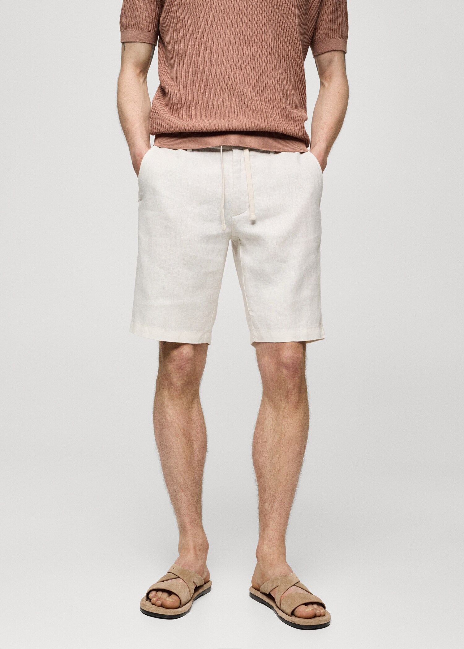 100% linen bermuda shorts with drawstring - Medium plane