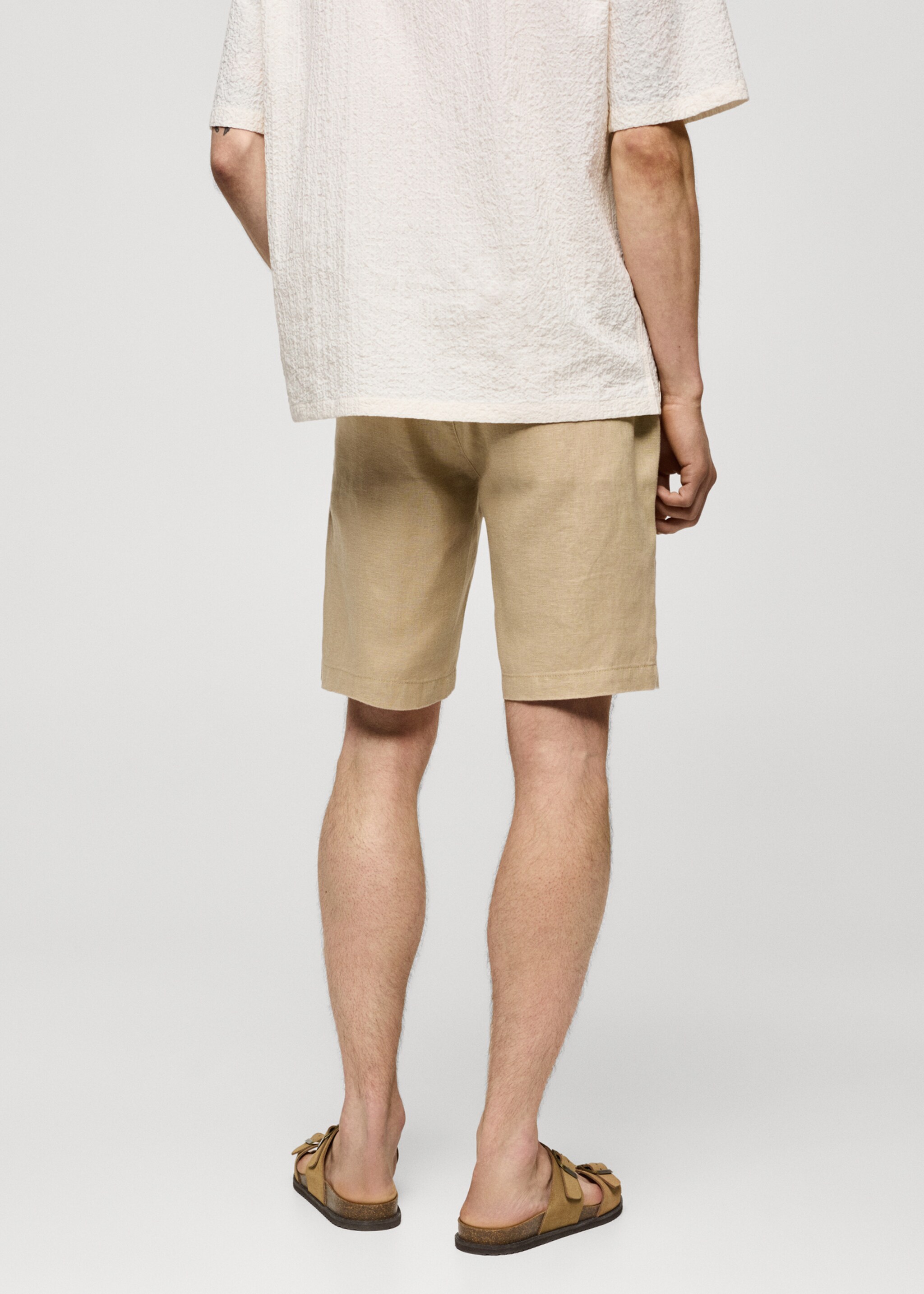 Bermuda 100 % lin cordon - Verso de l’article, Beige. Ref: 77090561-00.
