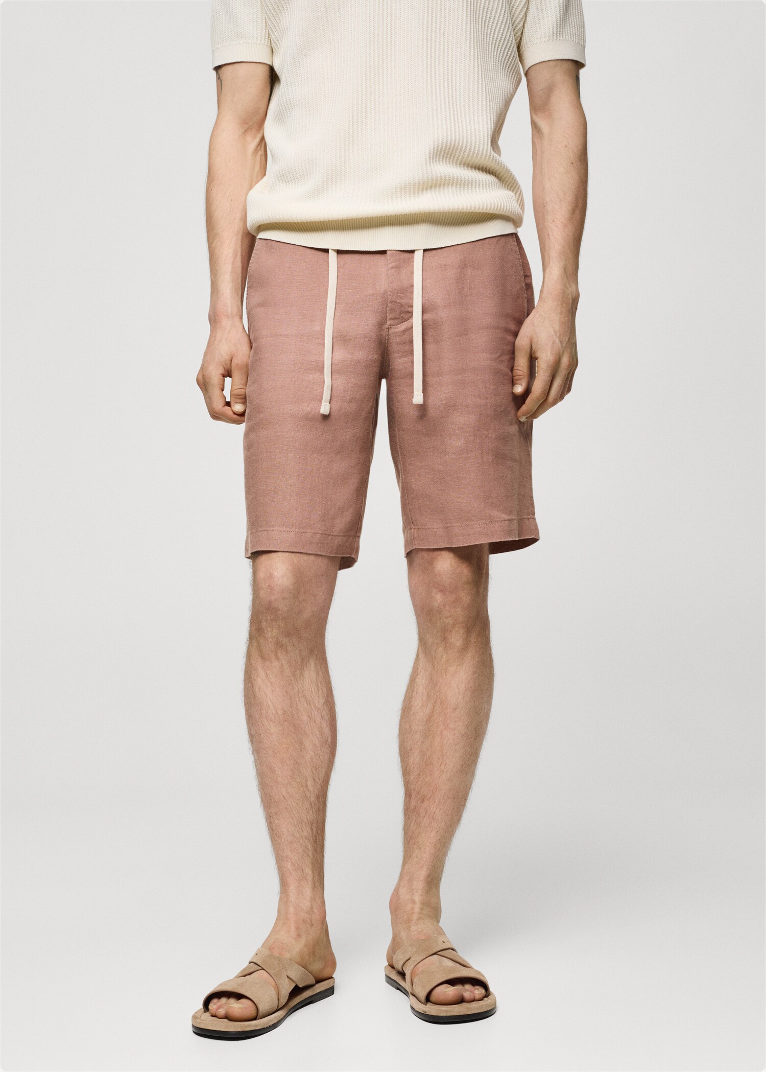 100% linen bermuda shorts with drawstring - Medium plane
