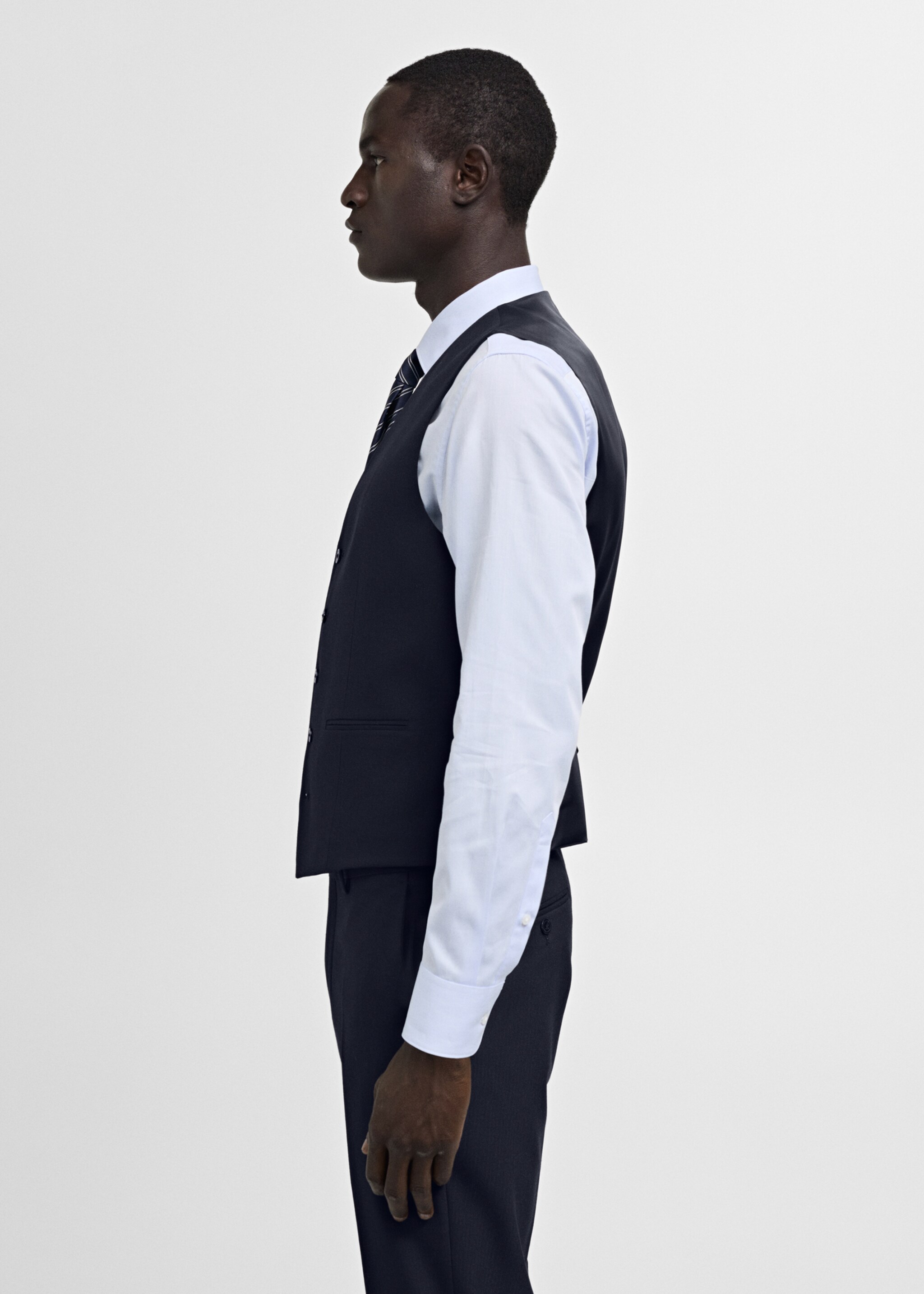 Slim-fit suit waistcoat in stretch fabric - Details of the article 6, Dark Navy. Ref: 77090567-00.