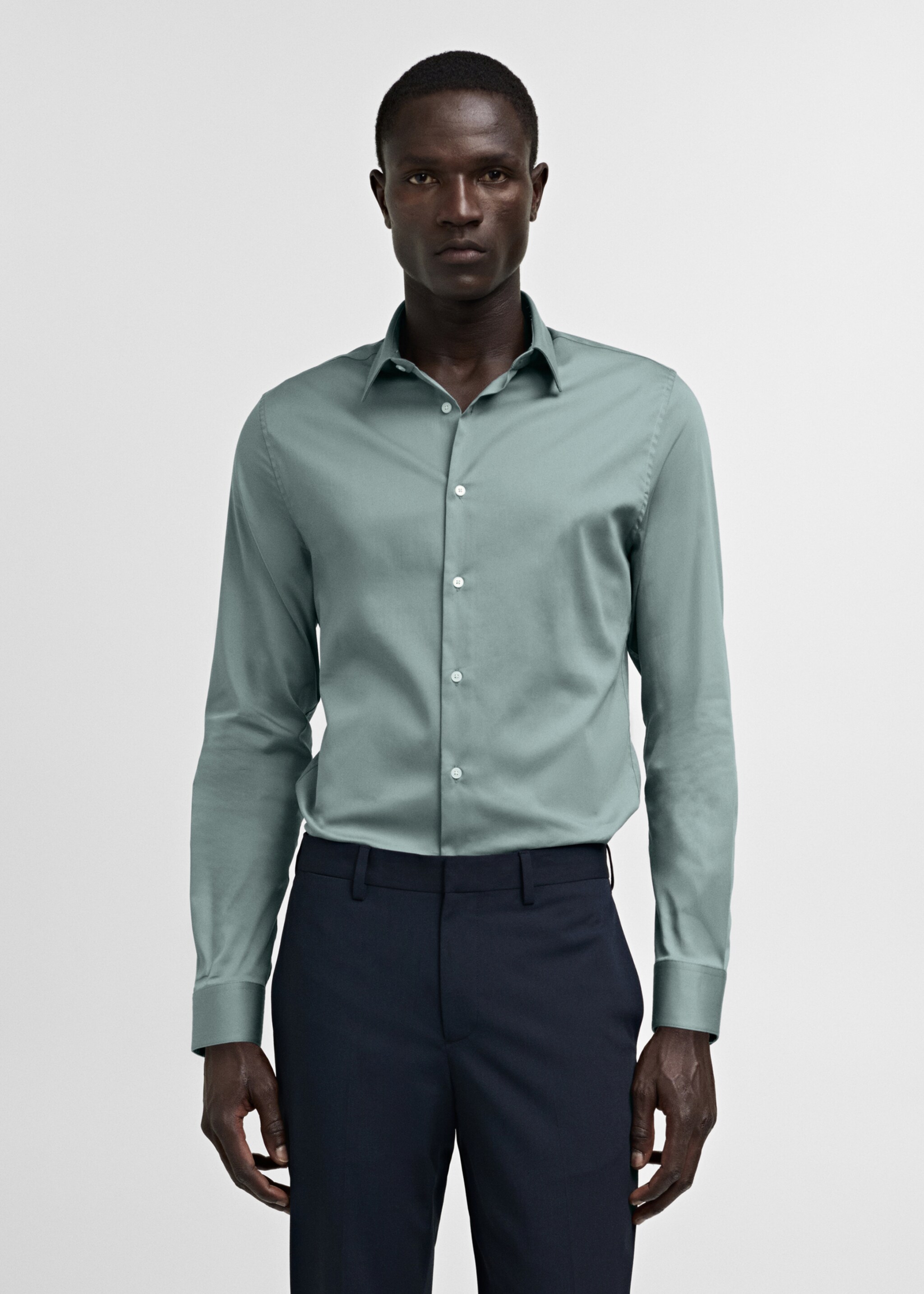 Camisa vestit súper slim fit popelín - Pla mig, Verd. Ref: 77090568-00.