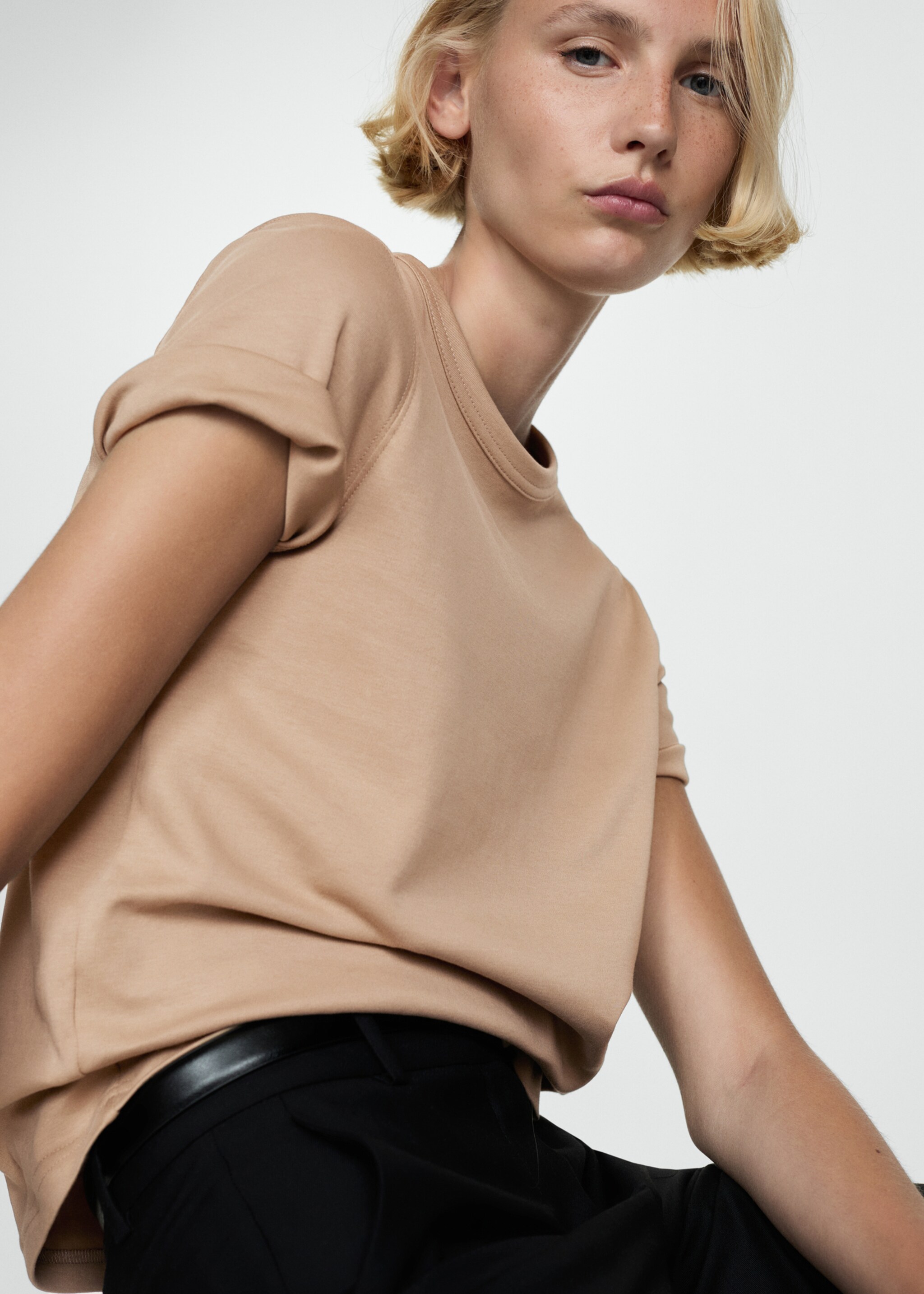 Kurzärmliges Baumwoll-T-Shirt - Mittlere Ansicht, Beige. Ref: 77090571-00.