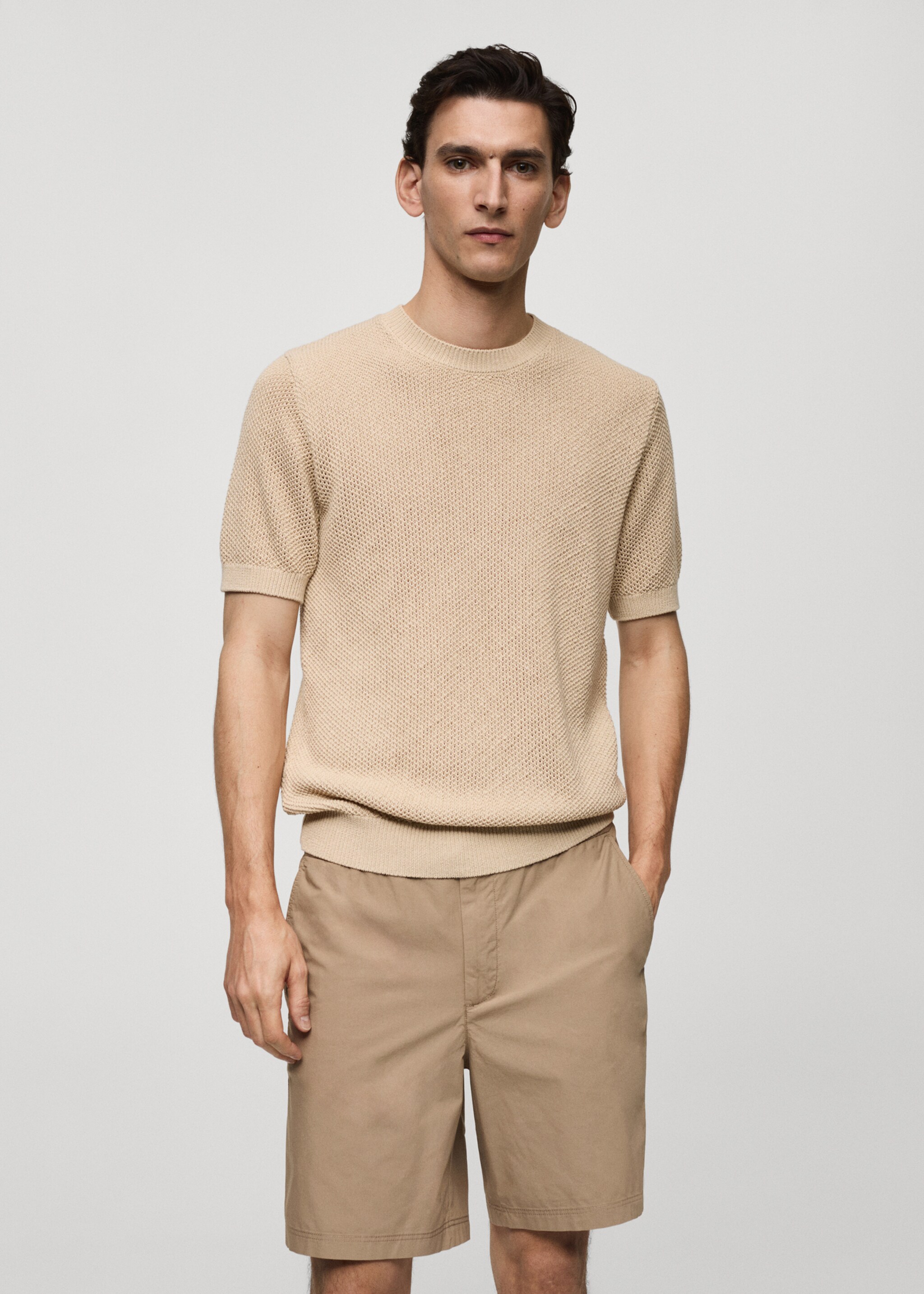 T-shirt maille coton structuré - Plan moyen