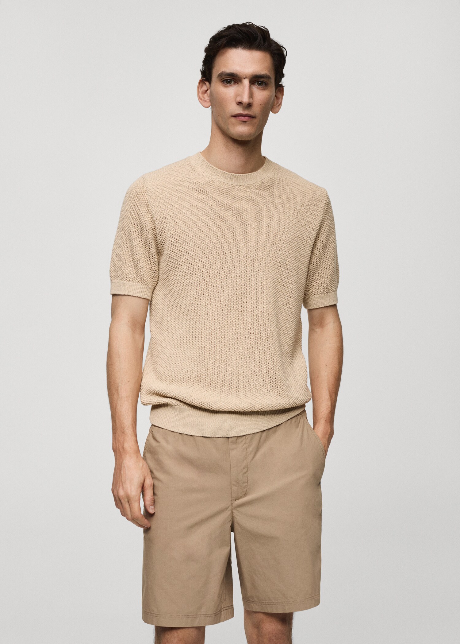 T-shirt maille coton structuré - Plan moyen