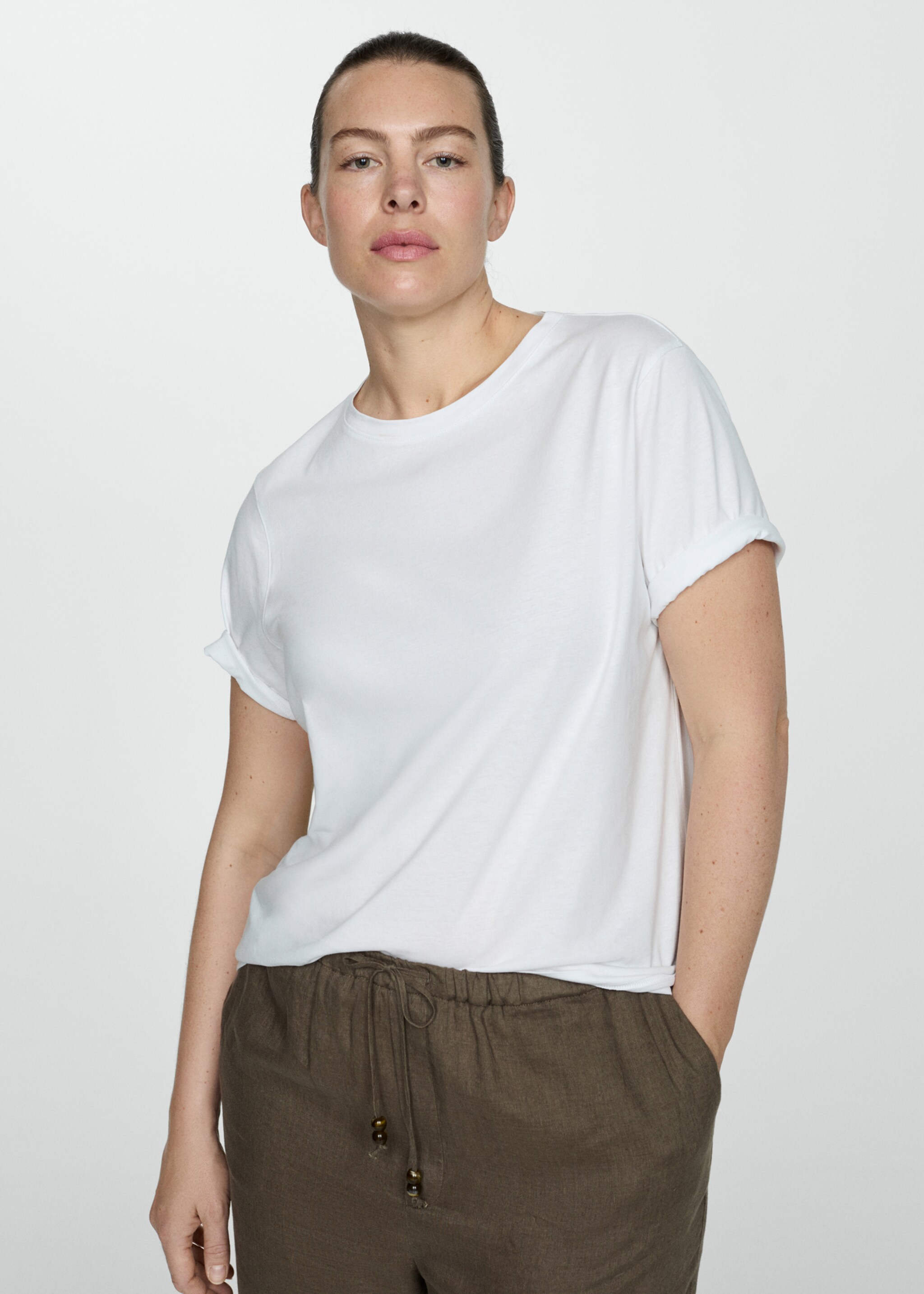 Short-sleeved cotton t-shirt - Details of the article 5, White. Ref: 77090593-00.