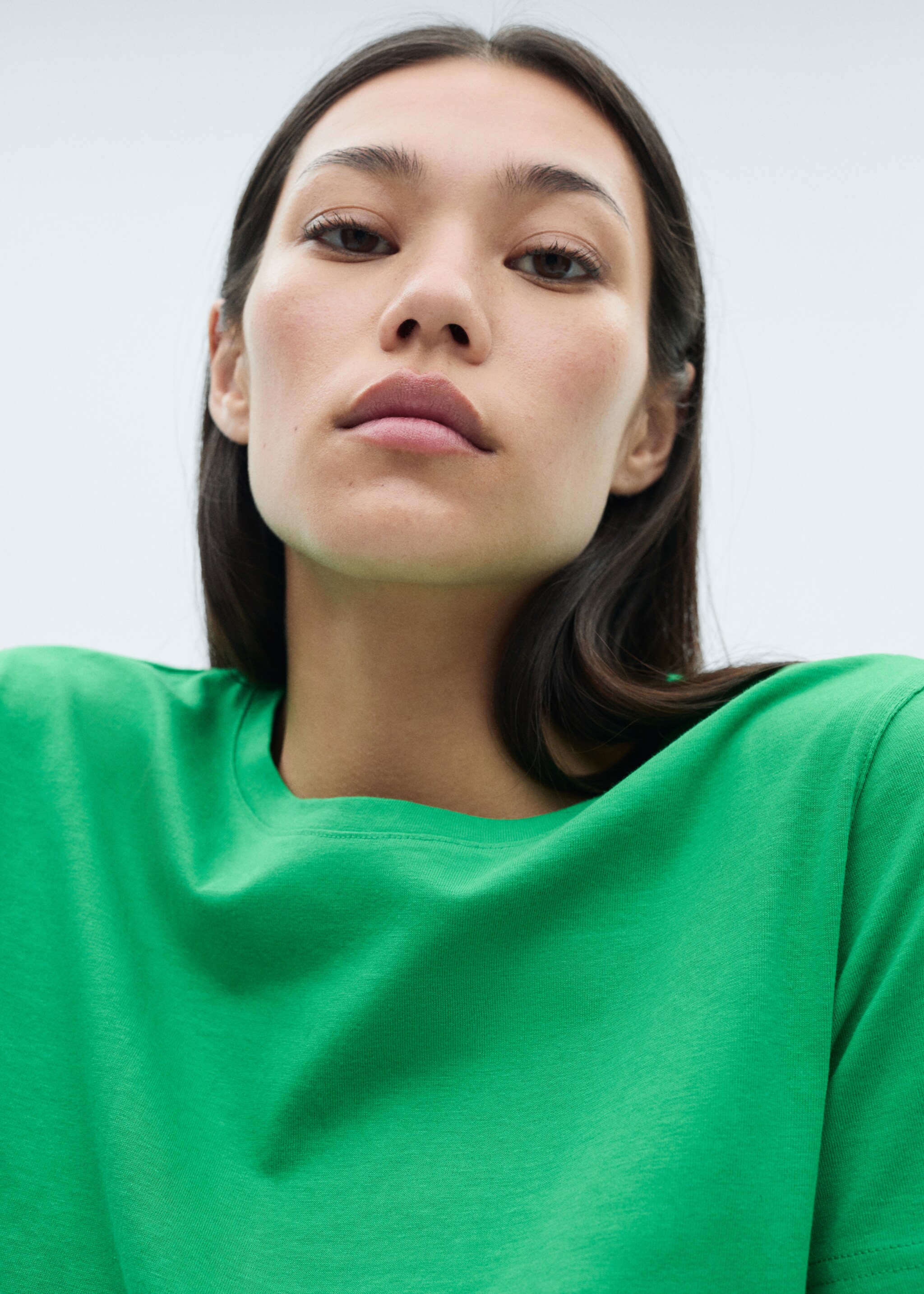 T-shirt coton manches courtes - Plan moyen, Vert. Ref: 77090593-00.