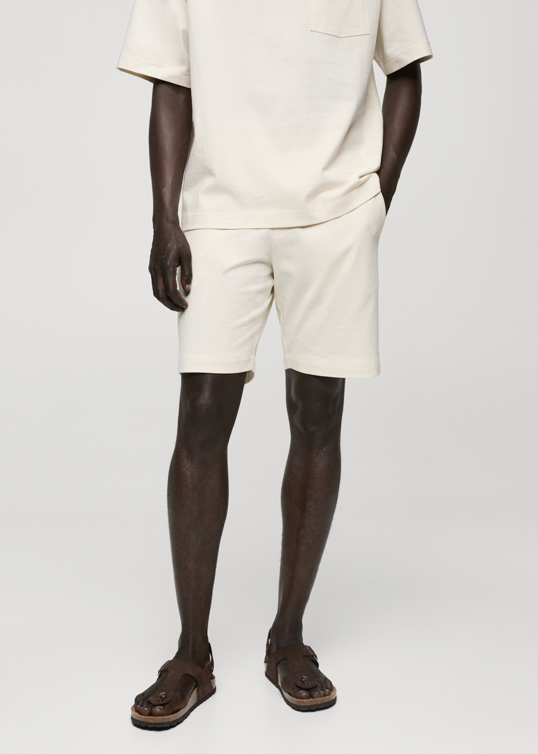 100% cotton bermuda shorts with drawstring - Medium plane, Ecru. Ref: 77090607-00.