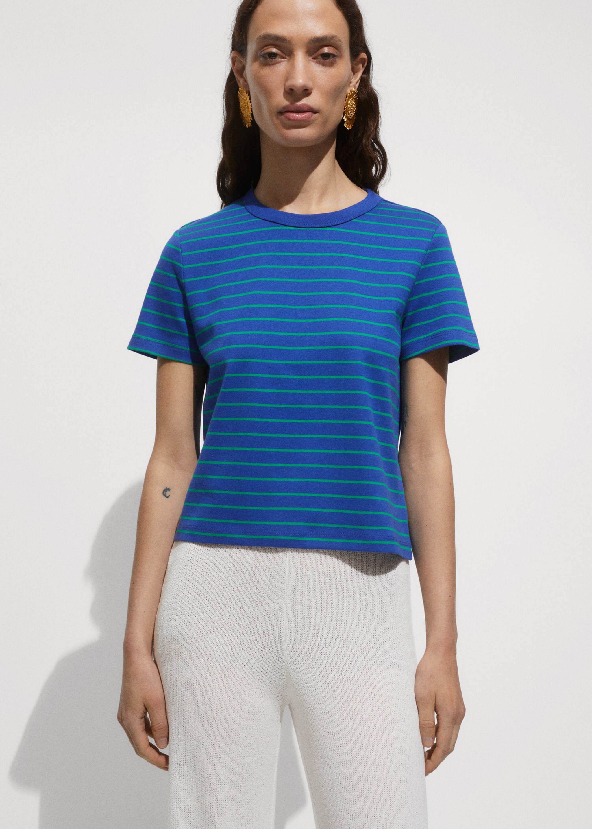 Printed striped T-shirt - Medium plane, Blue. Ref: 77090608-00.