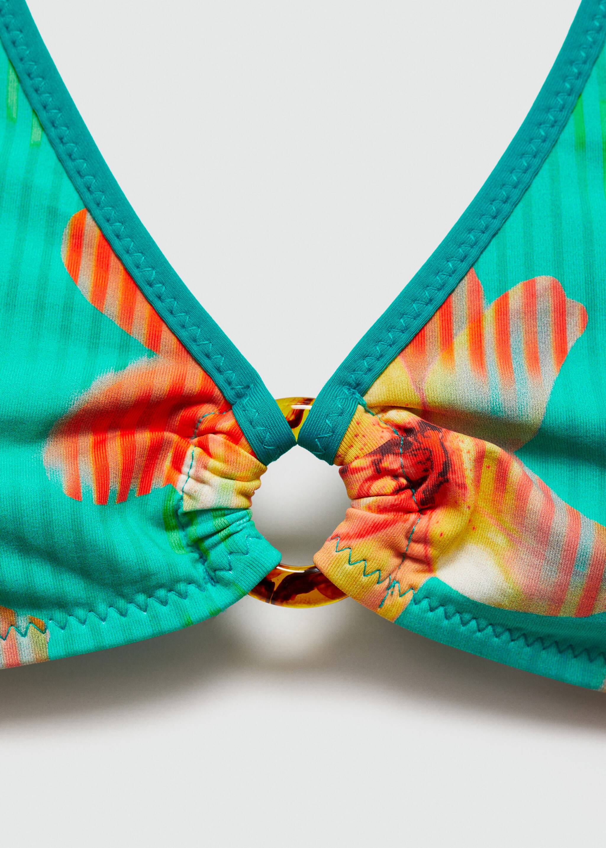 Bikini top with decorative ring - Details of the article 8, Green. Ref: 77090626-00.