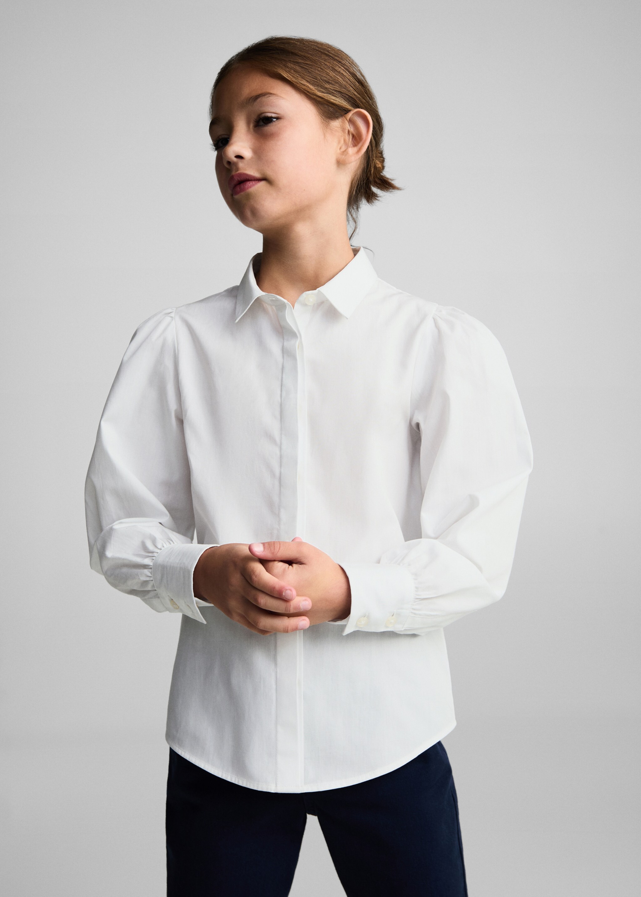 Camisa botón cuello - Plano medio, Blanco. Ref: 77091506-00.