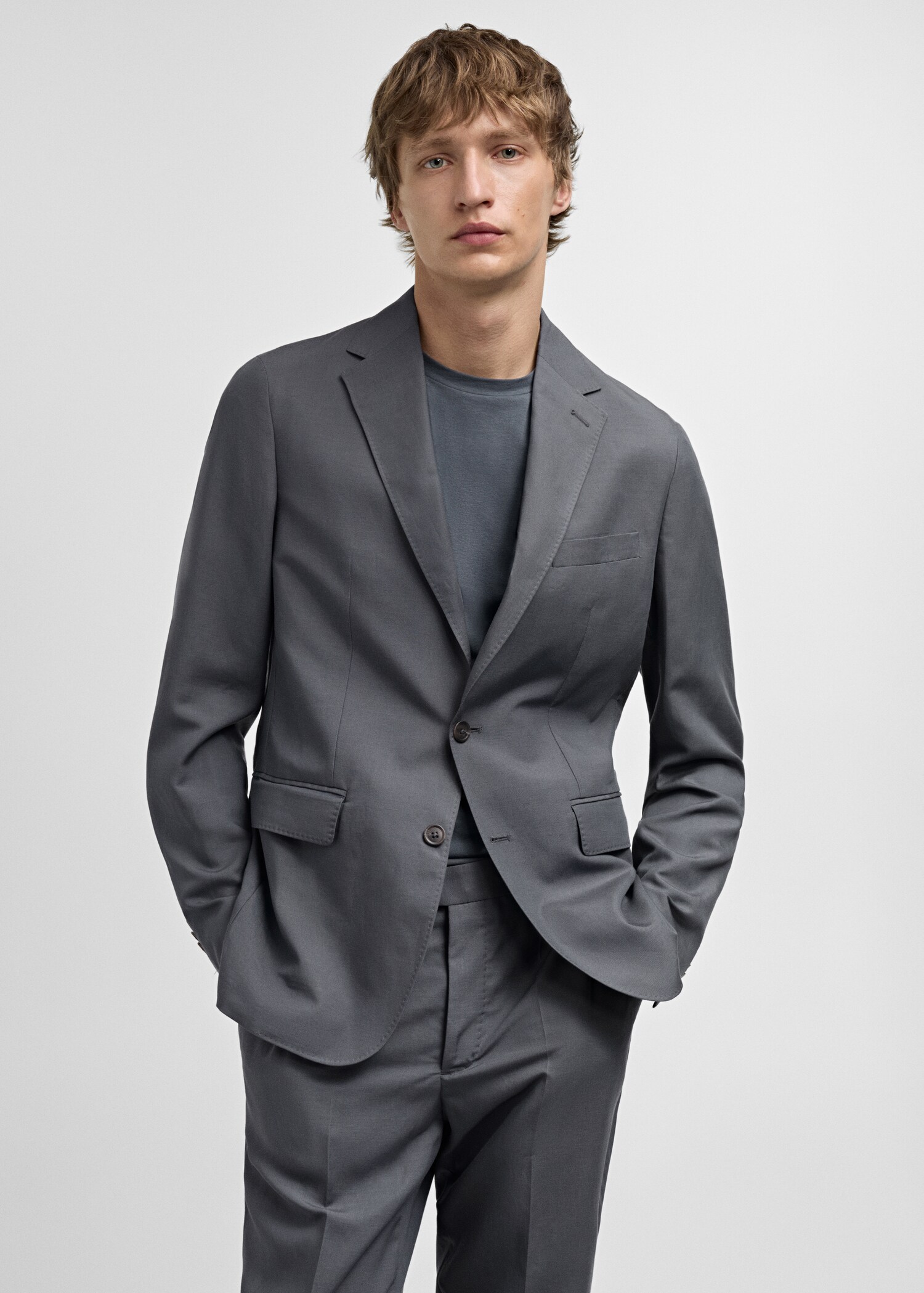 Slim Fit-Anzugblazer aus Leinengemisch - Mittlere Ansicht
