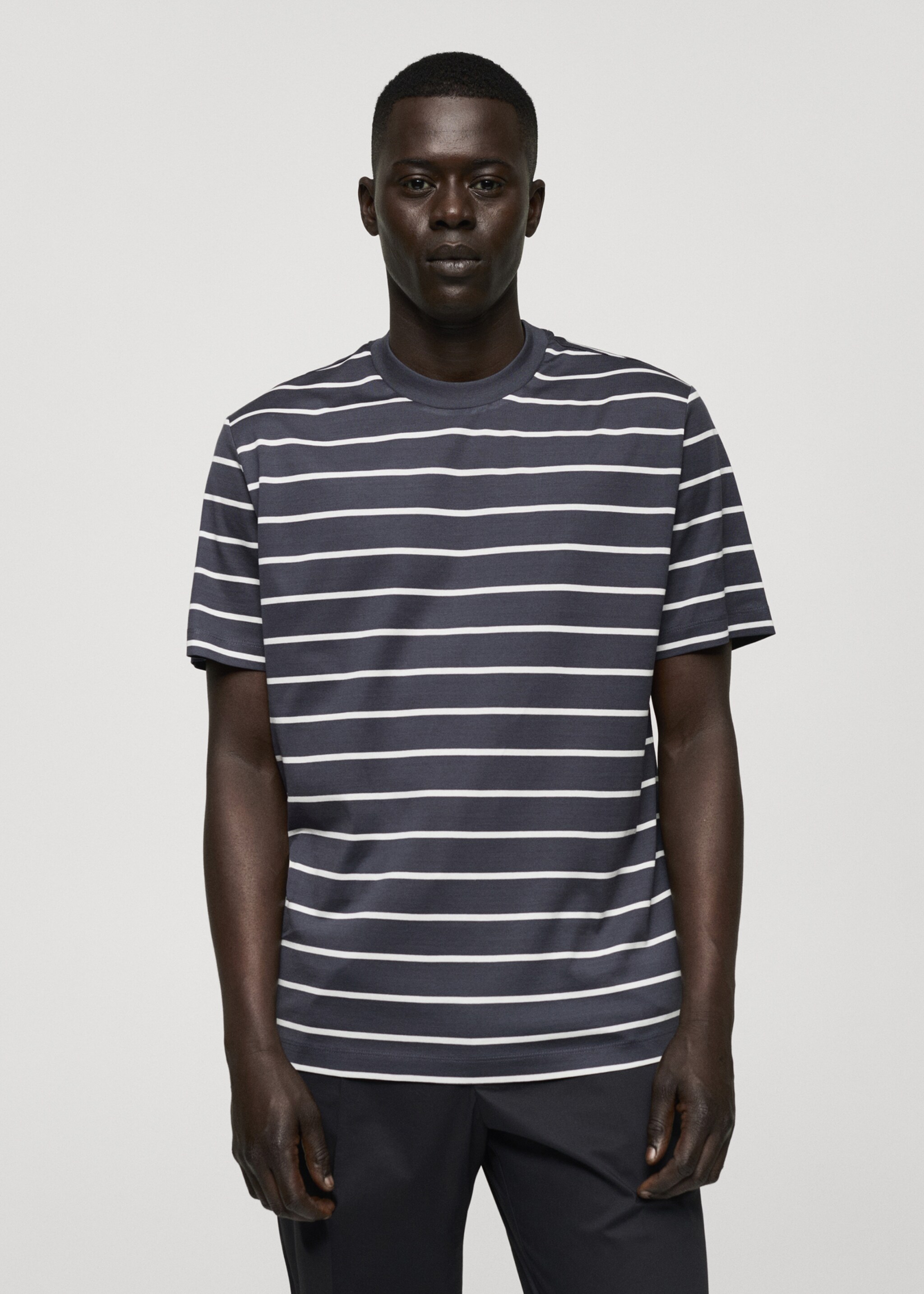 Striped cotton T-shirt - Medium plane, Dark Navy. Ref: 77092537-00.