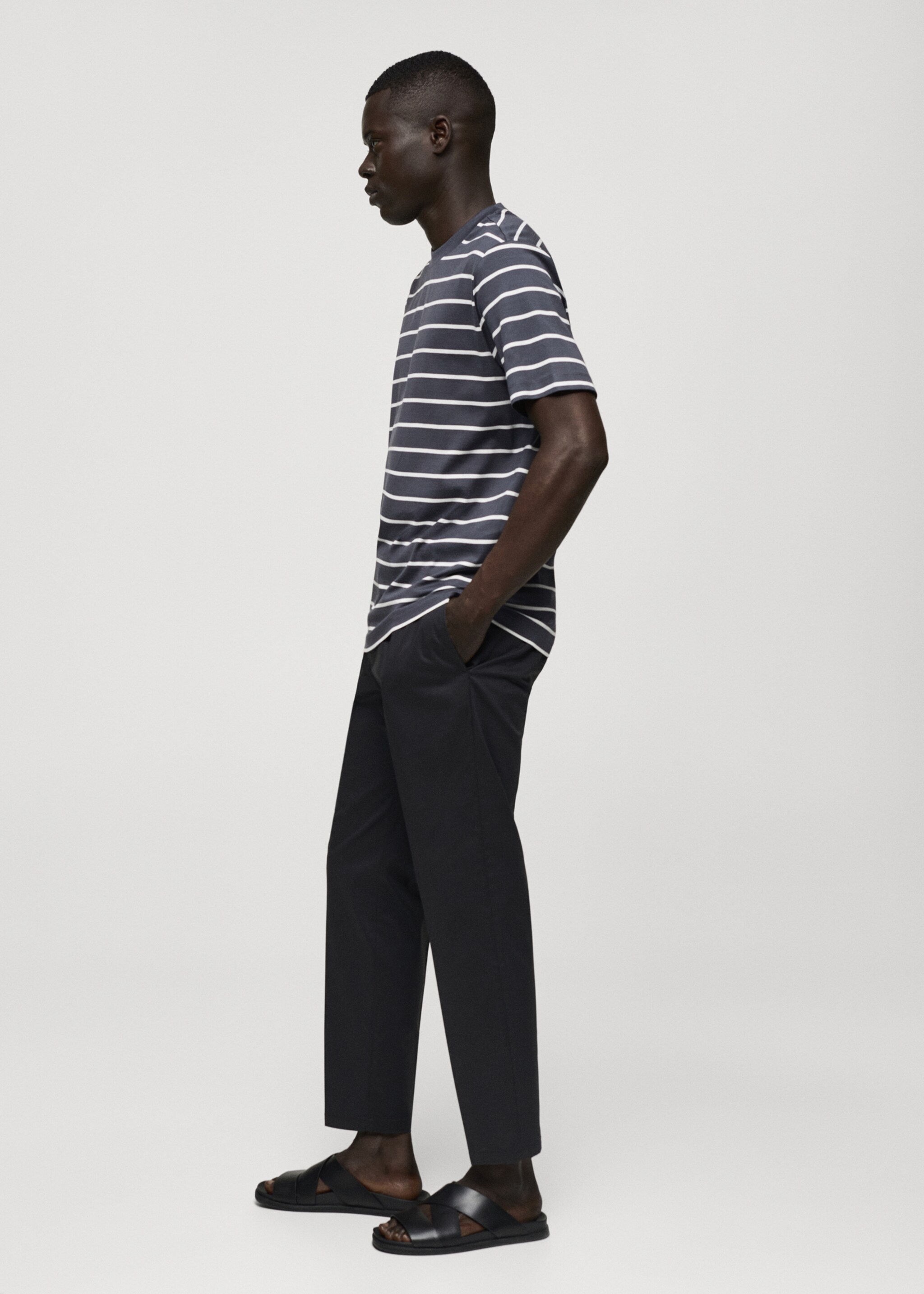 Striped cotton T-shirt - Details of the article 2, Dark Navy. Ref: 77092537-00.