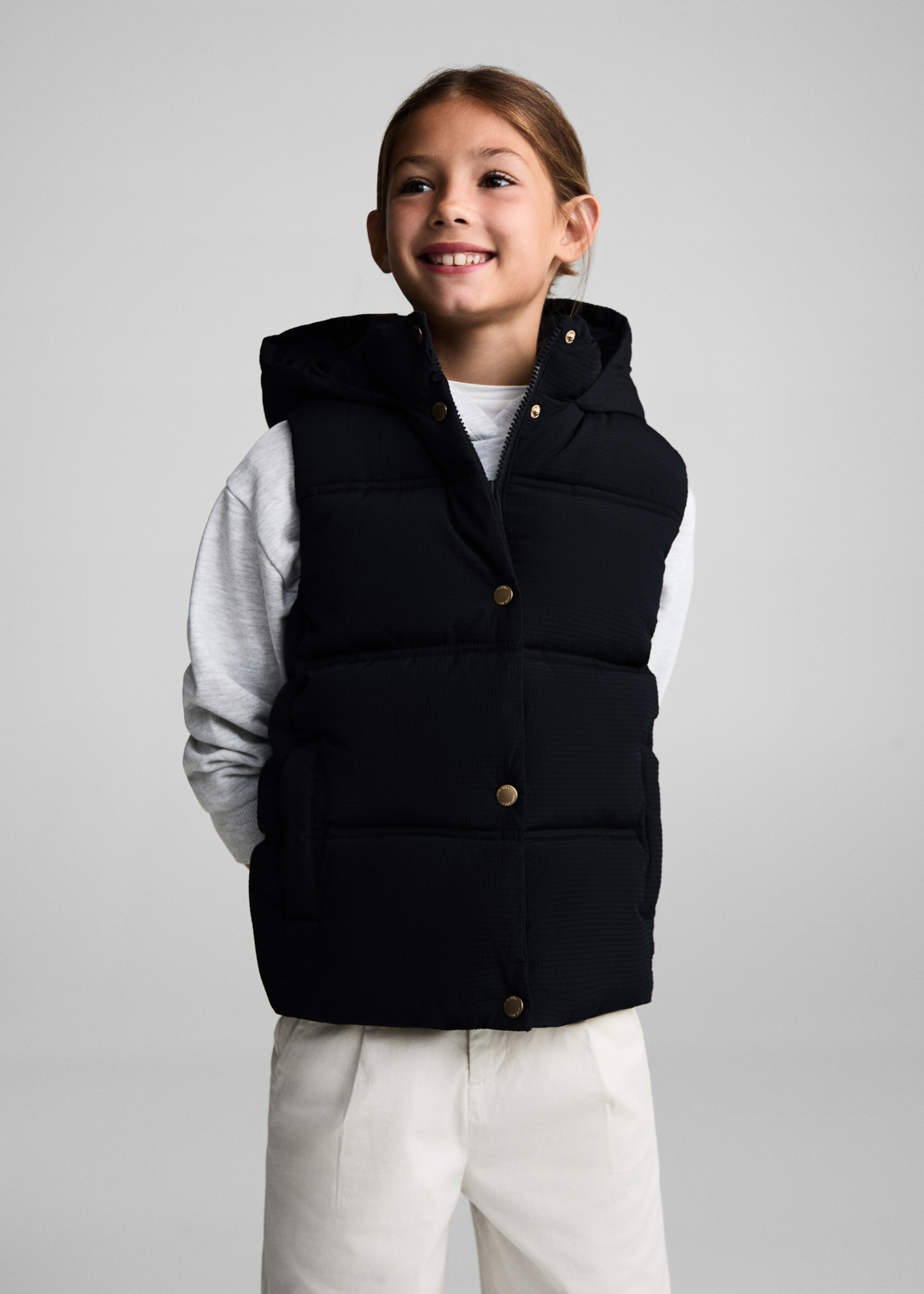 Quilted vest with hood - Medium plane, Dark Navy. Ref: 77092539-00.