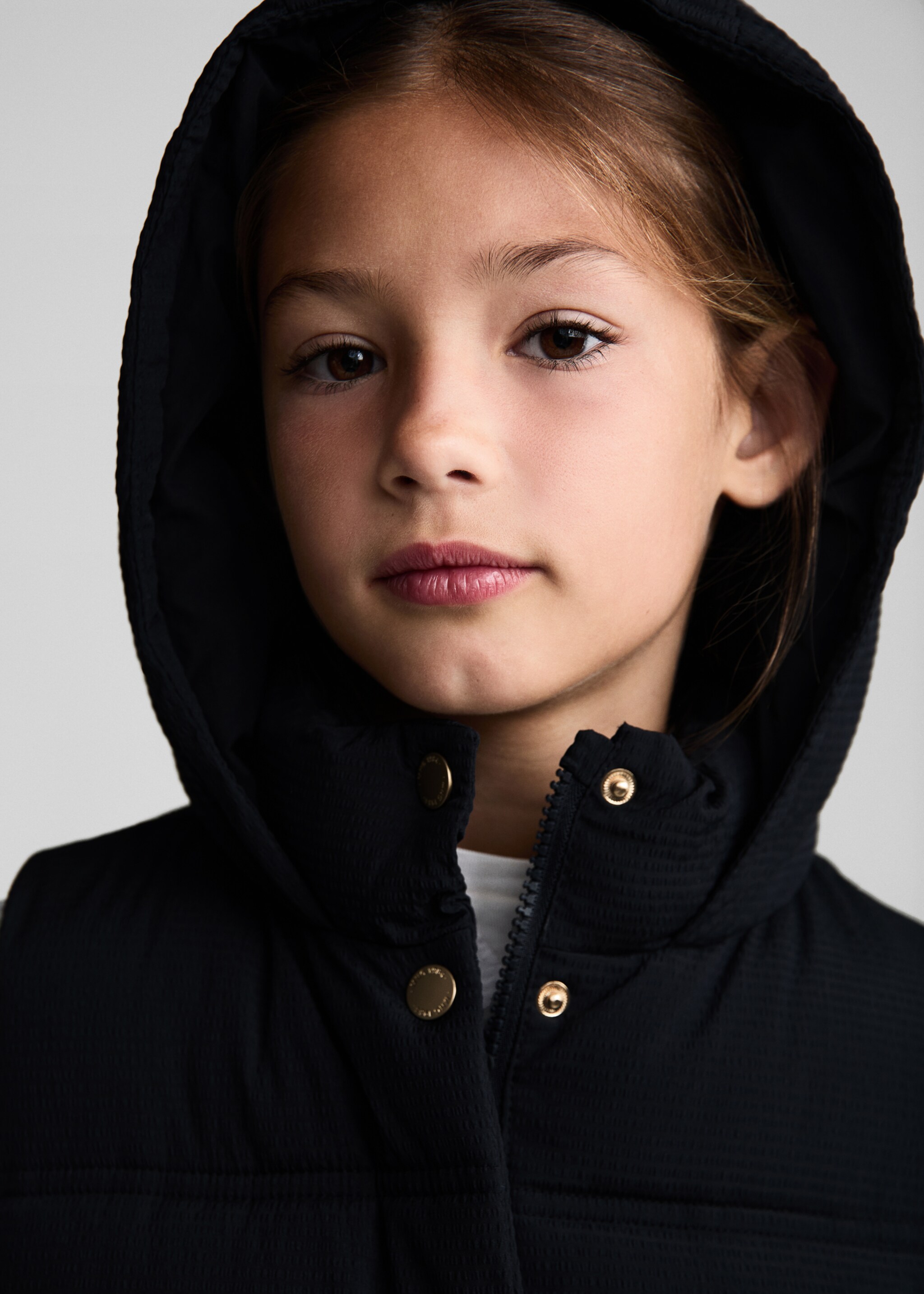 Quilted vest with hood - Details of the article 1, Dark Navy. Ref: 77092539-00.
