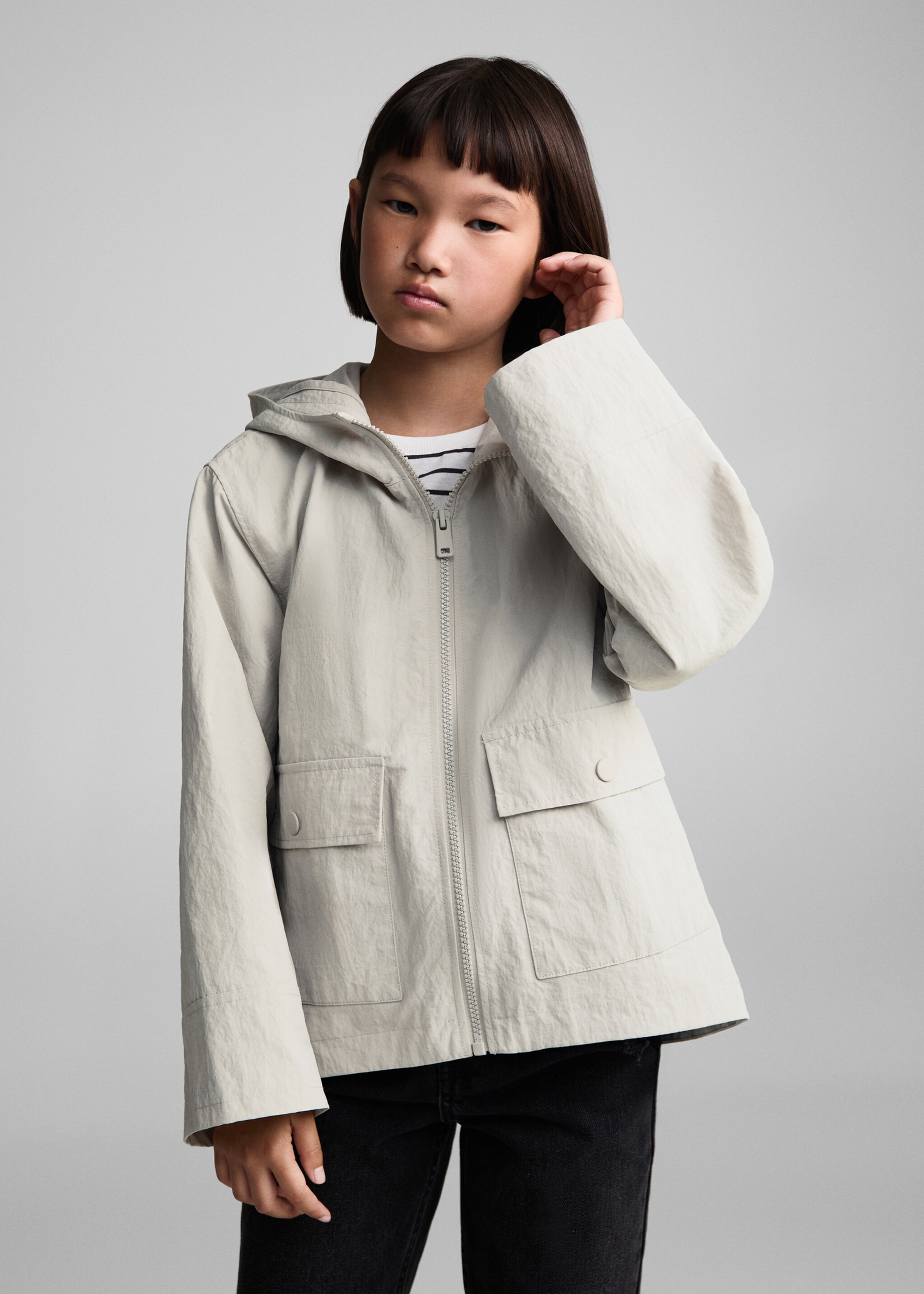Raincoat hooded jacket - Medium plane, Grey. Ref: 77092540-00.