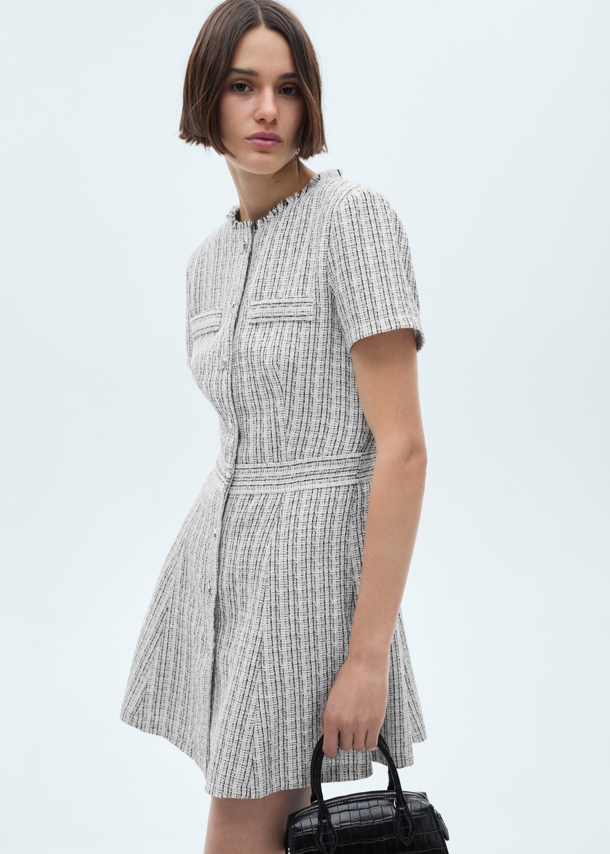 Robe tweed boutons - Plan moyen, Bleu. Ref: 77092911-00.