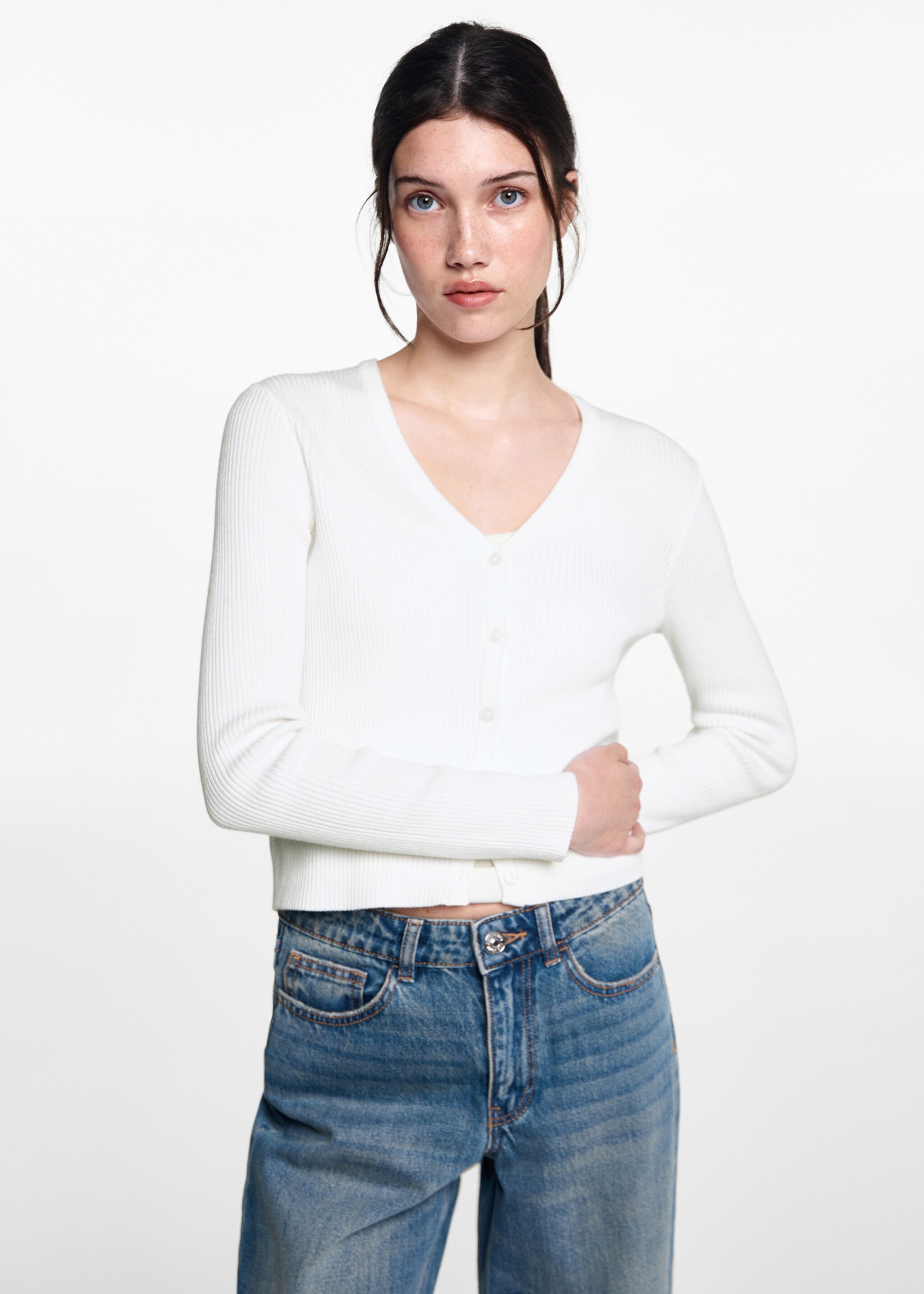 Button knit cardigan - Medium plane, Off White. Ref: 77092932-00.