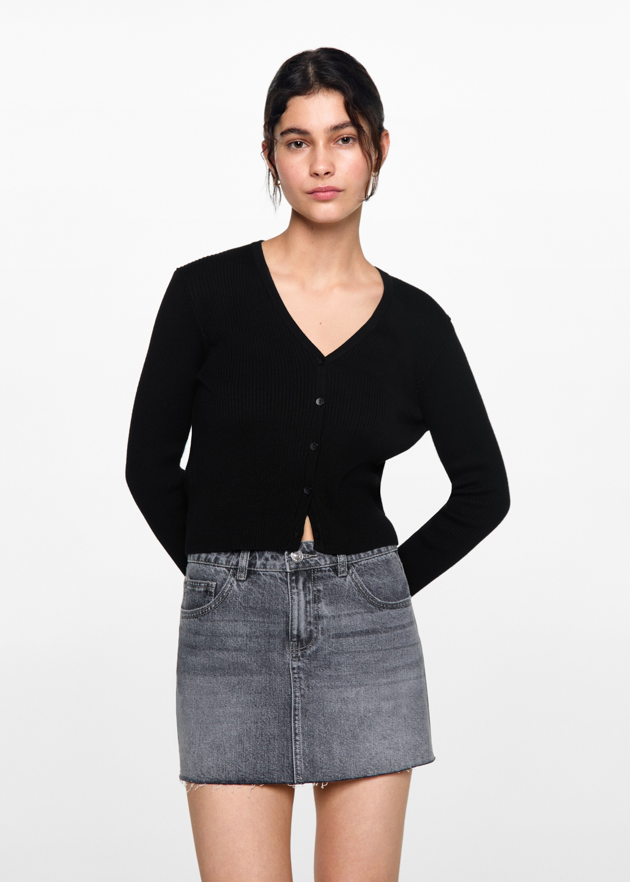 Button knit cardigan - Medium plane, Black. Ref: 77092932-00.