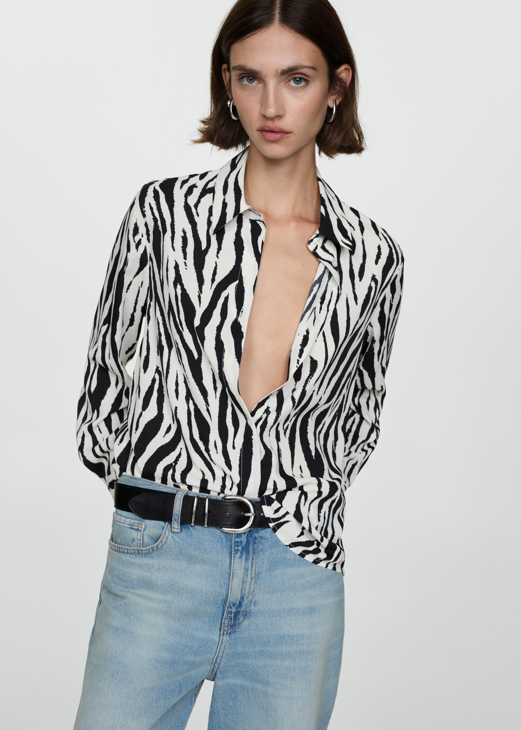 Printed flowy shirt - Medium plane, Ecru. Ref: 77093267-00.