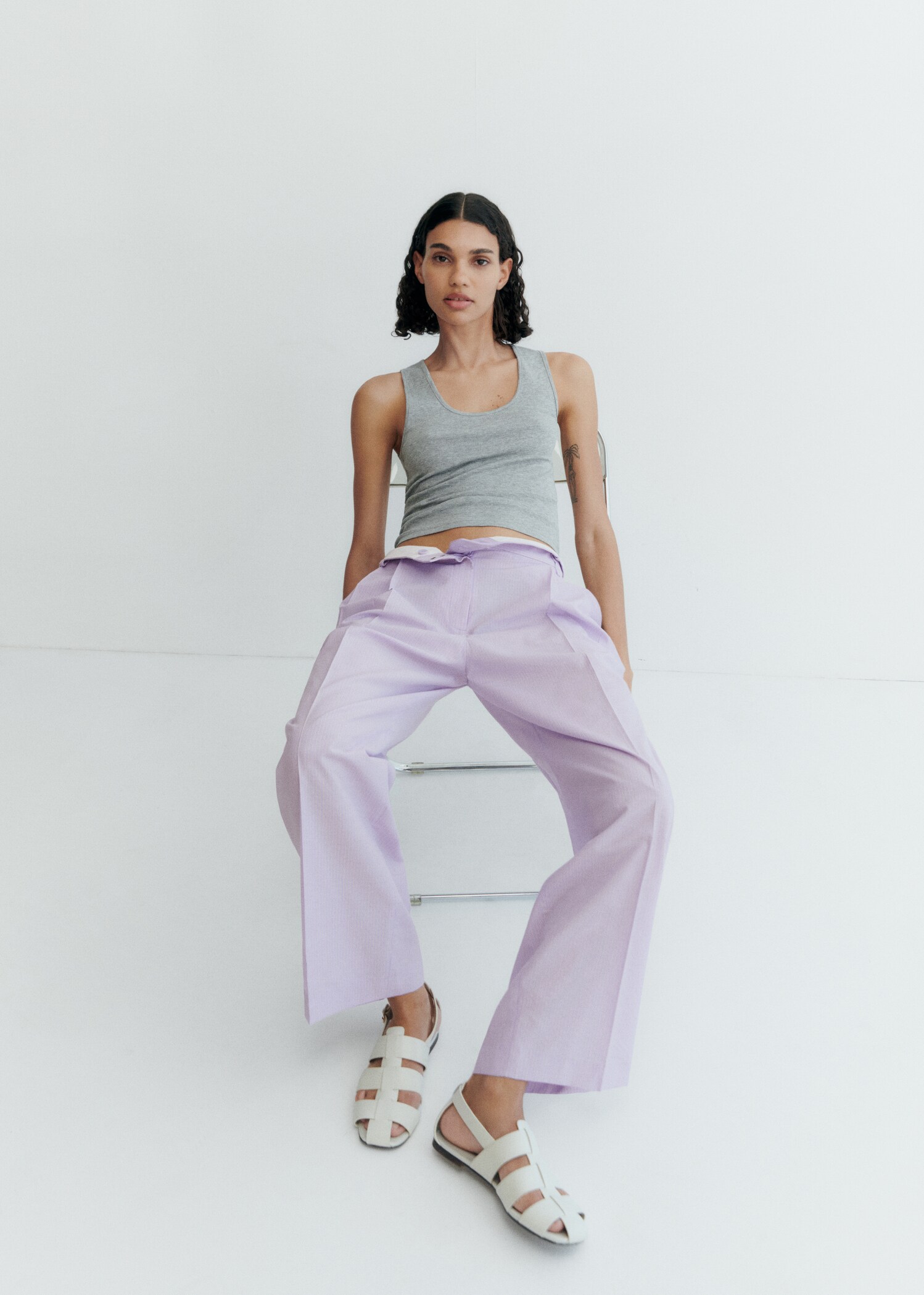 Striped wideleg trousers - Details of the article 7