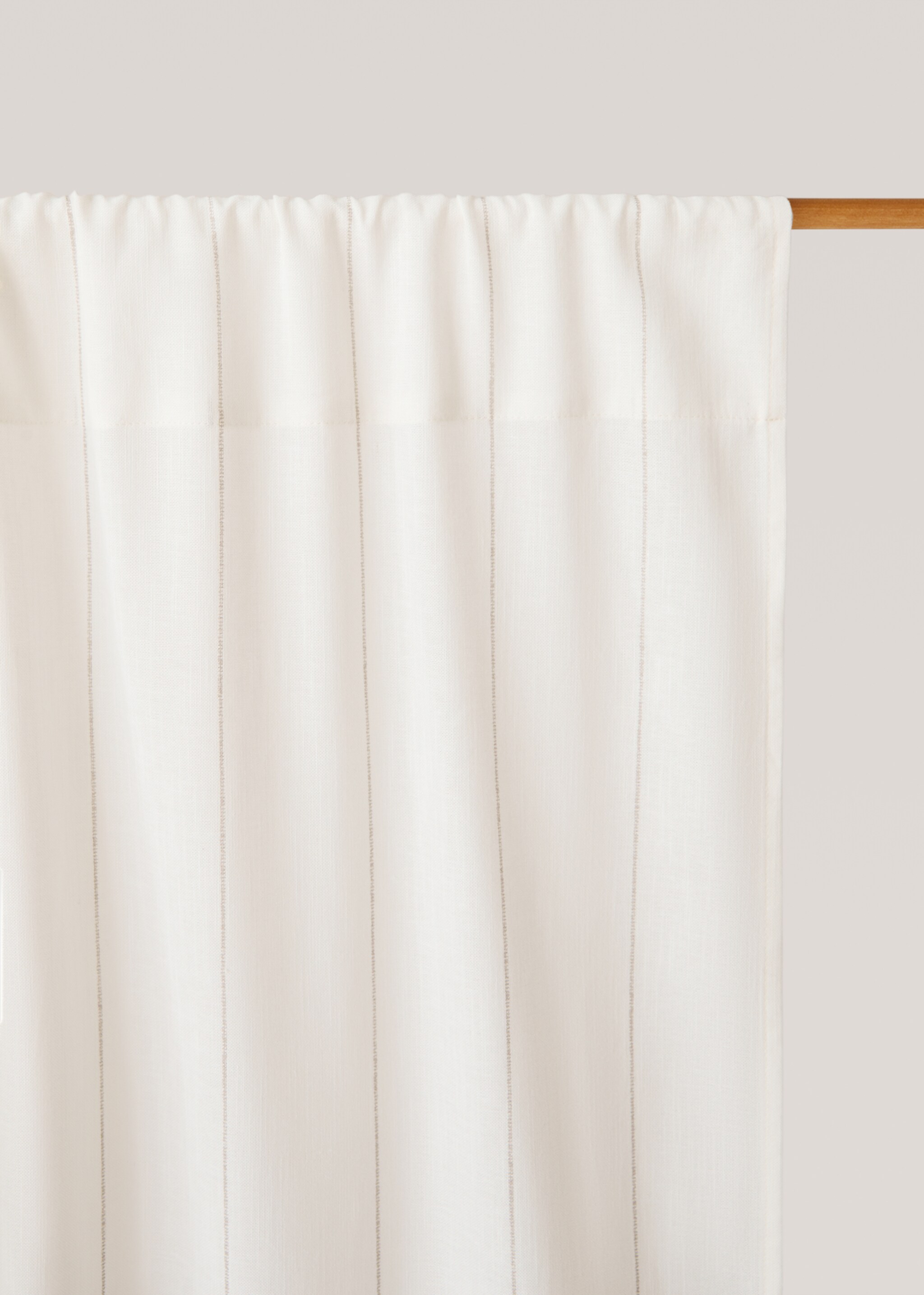 Striped cotton curtain - Details of the article 1, Off White. Ref: 77093270-00.