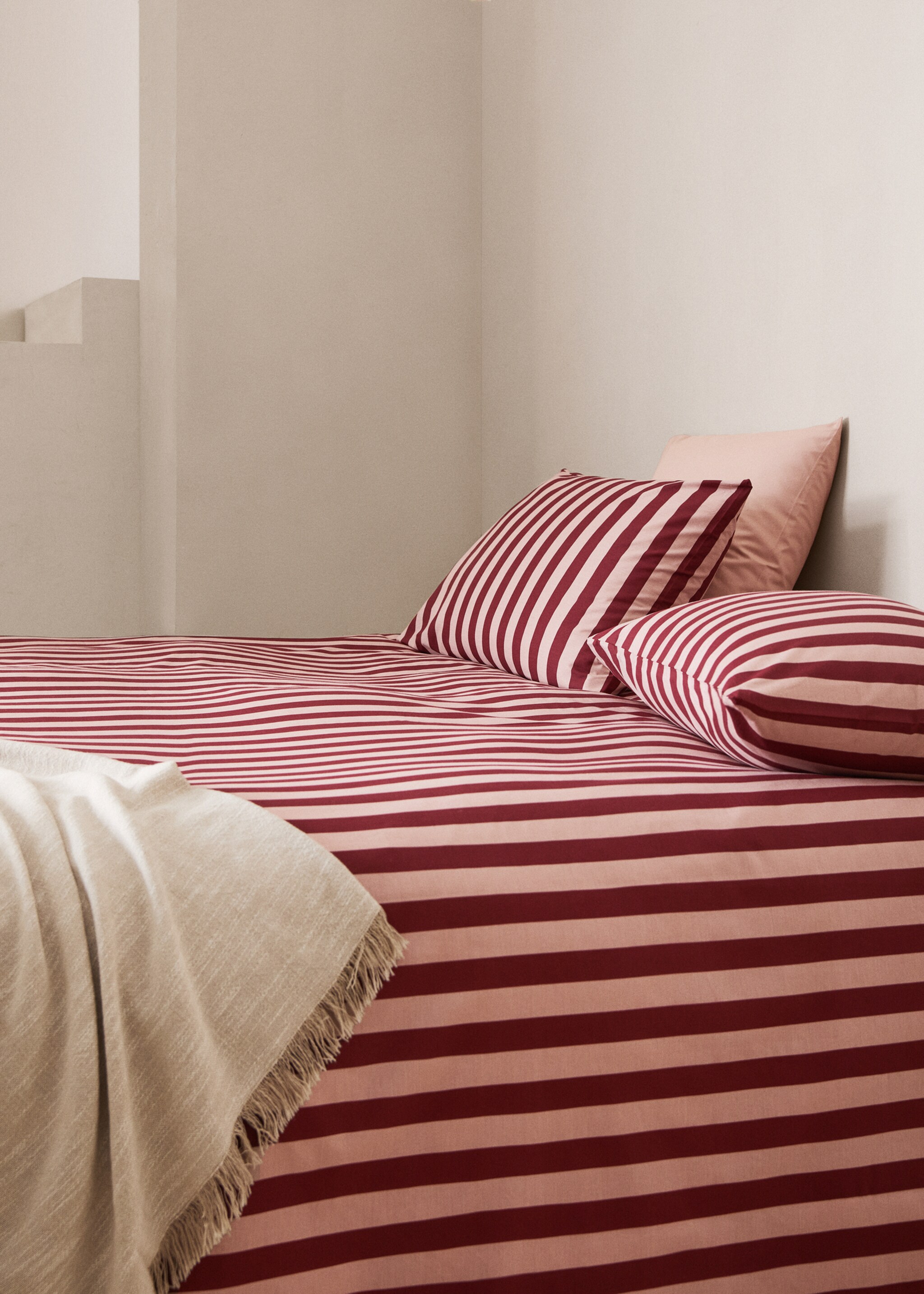 Percale cotton Kodak-striped duvet cover for 90cm bed - Details of the article 7, Pink. Ref: 77093274-00.