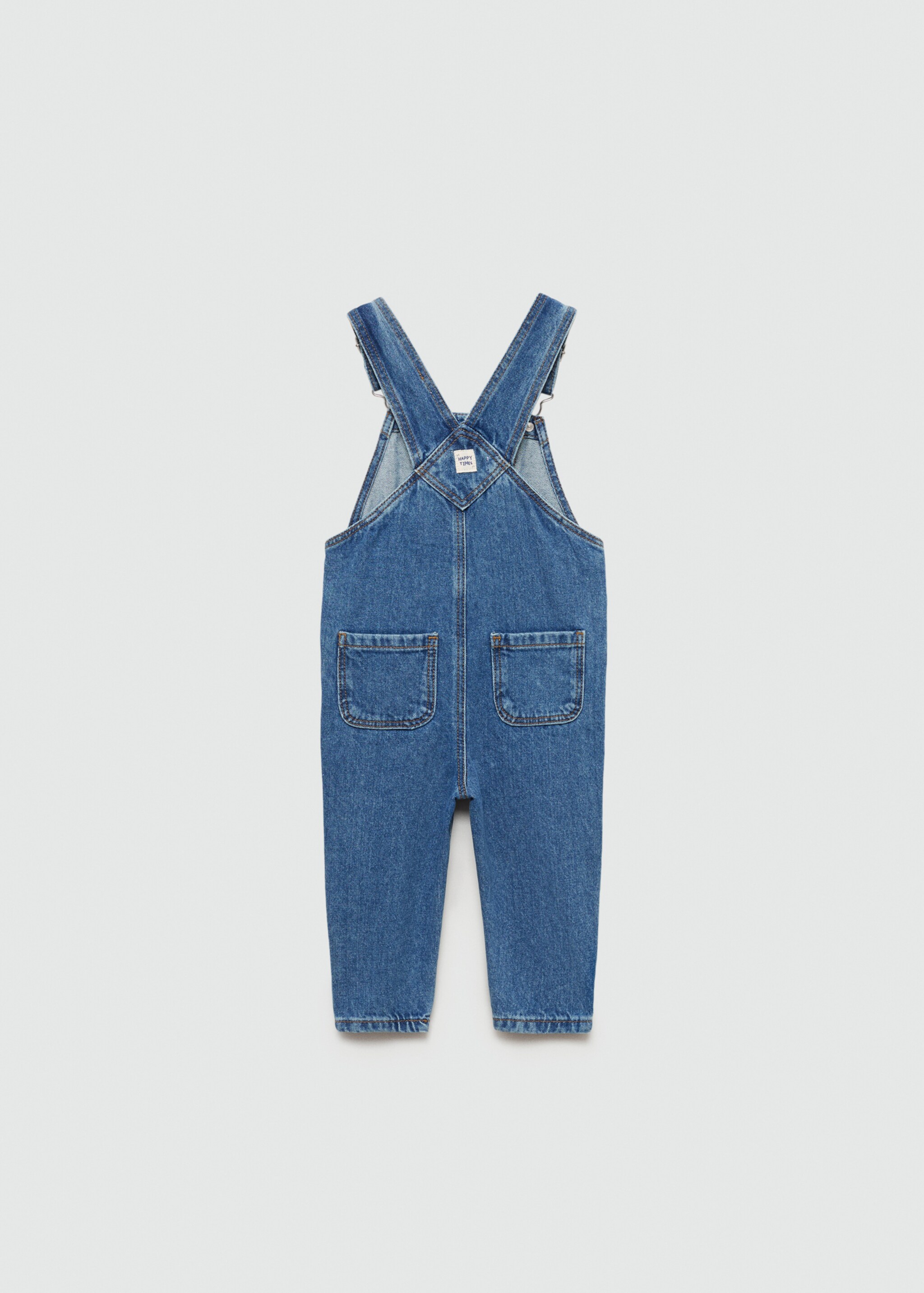 Lange Jeanslatzhose - Rückseite des Artikels, Mittelblau. Ref: 77093276-00.