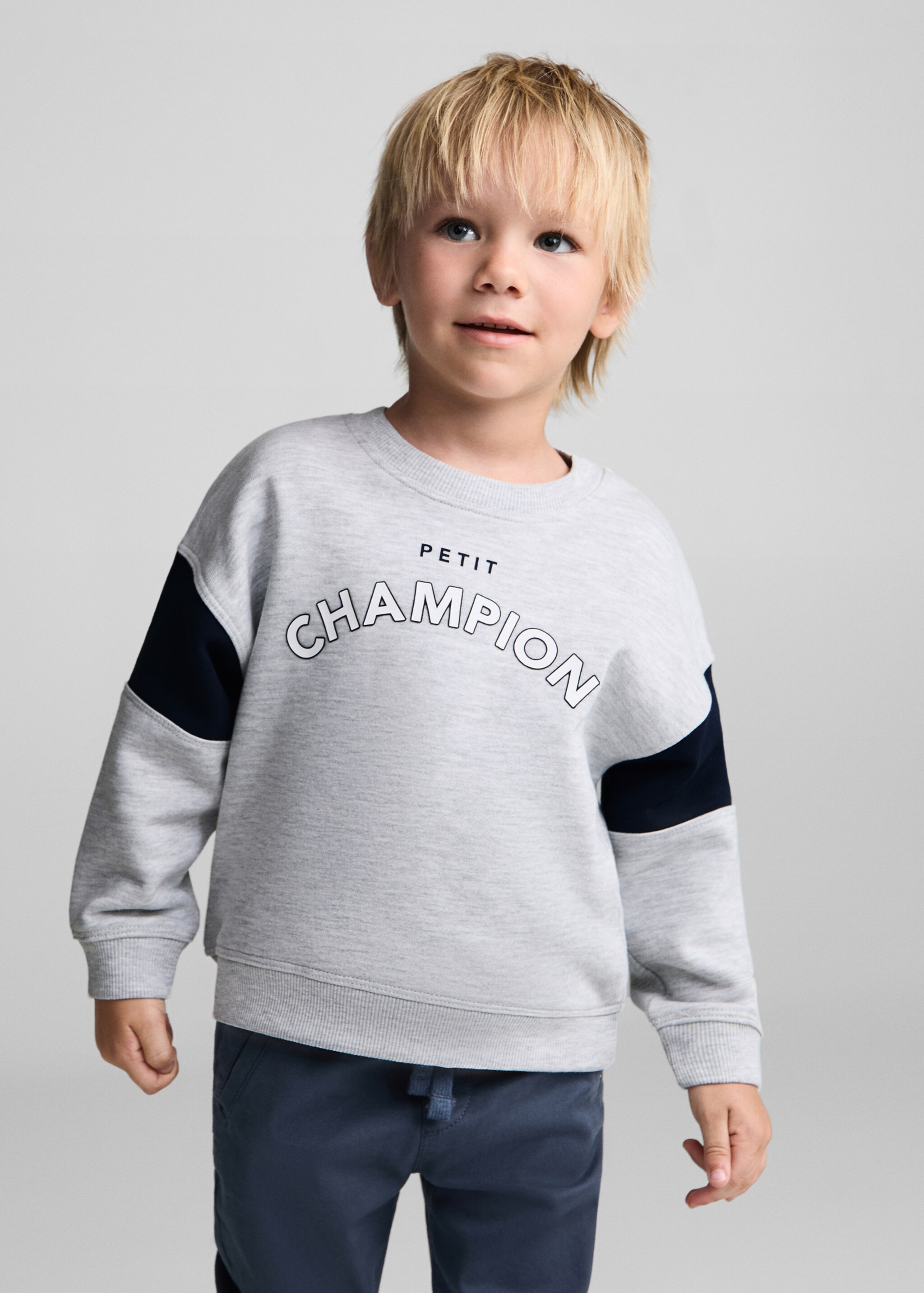 Sweat-shirt imprimé message - Plan moyen, Gris chiné moyen. Ref: 77093277-00.