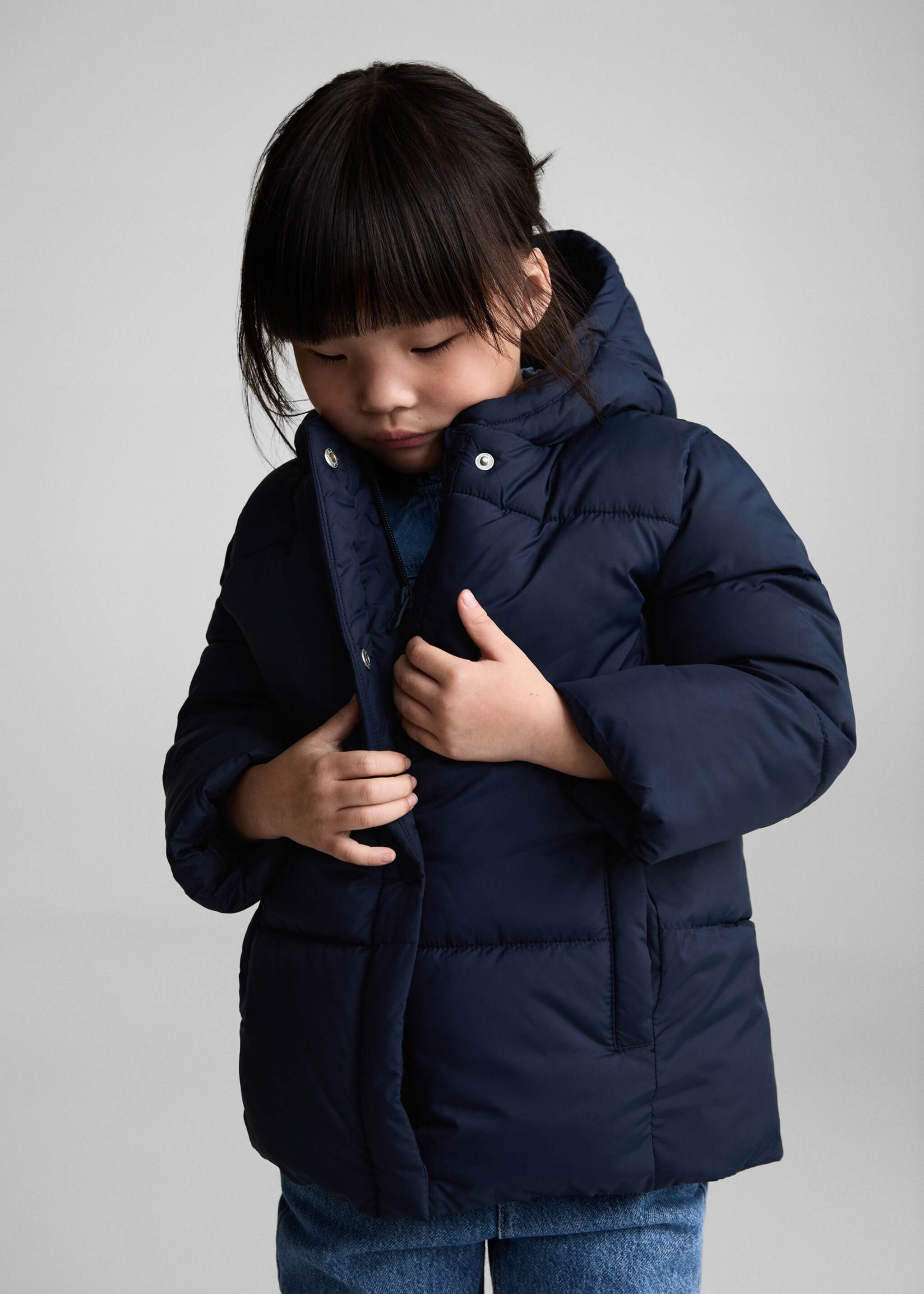 Hood quilted coat - Medium plane, Dark Navy. Ref: 77094009-00.