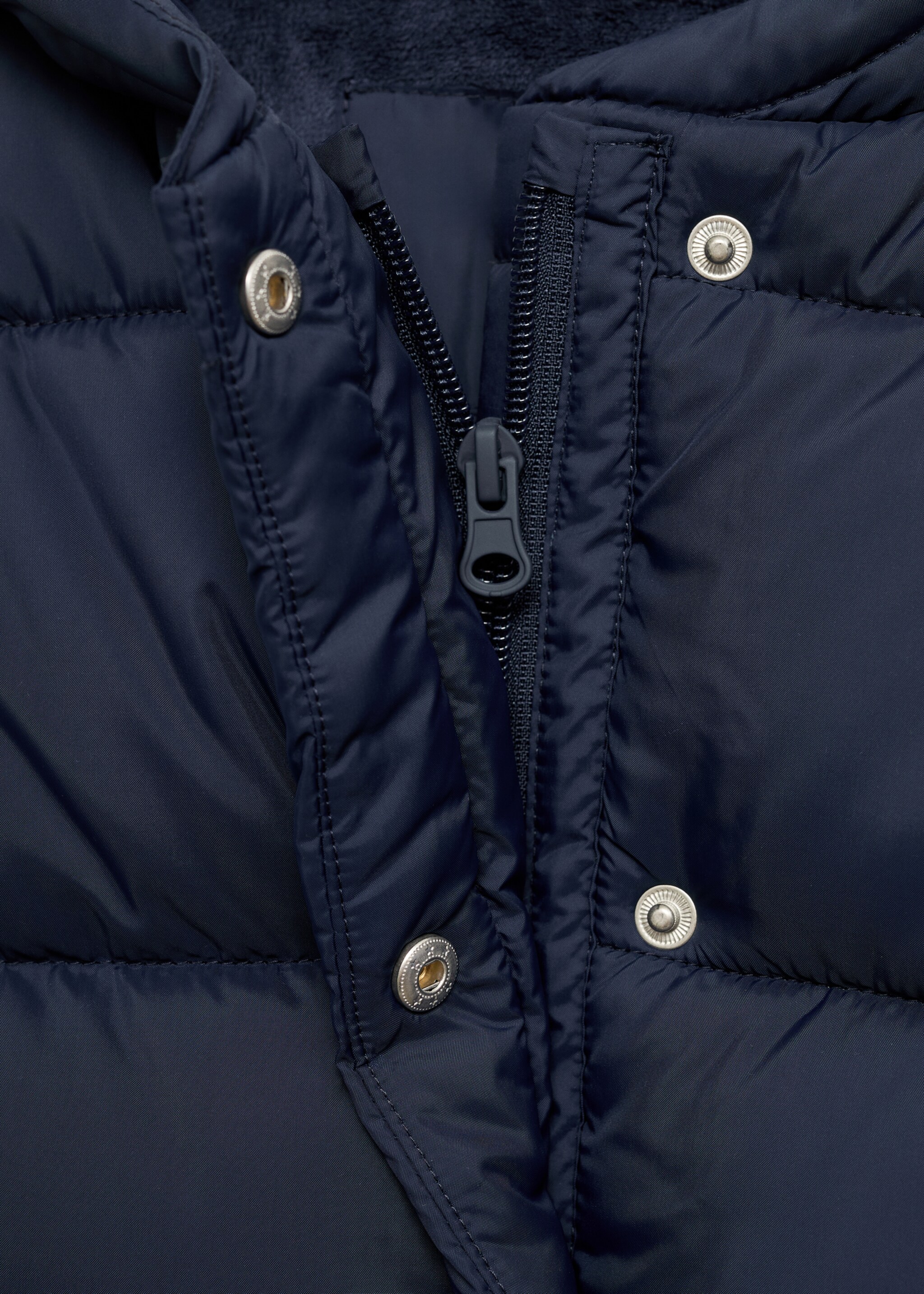 Hood quilted coat - Details of the article 8, Dark Navy. Ref: 77094009-00.