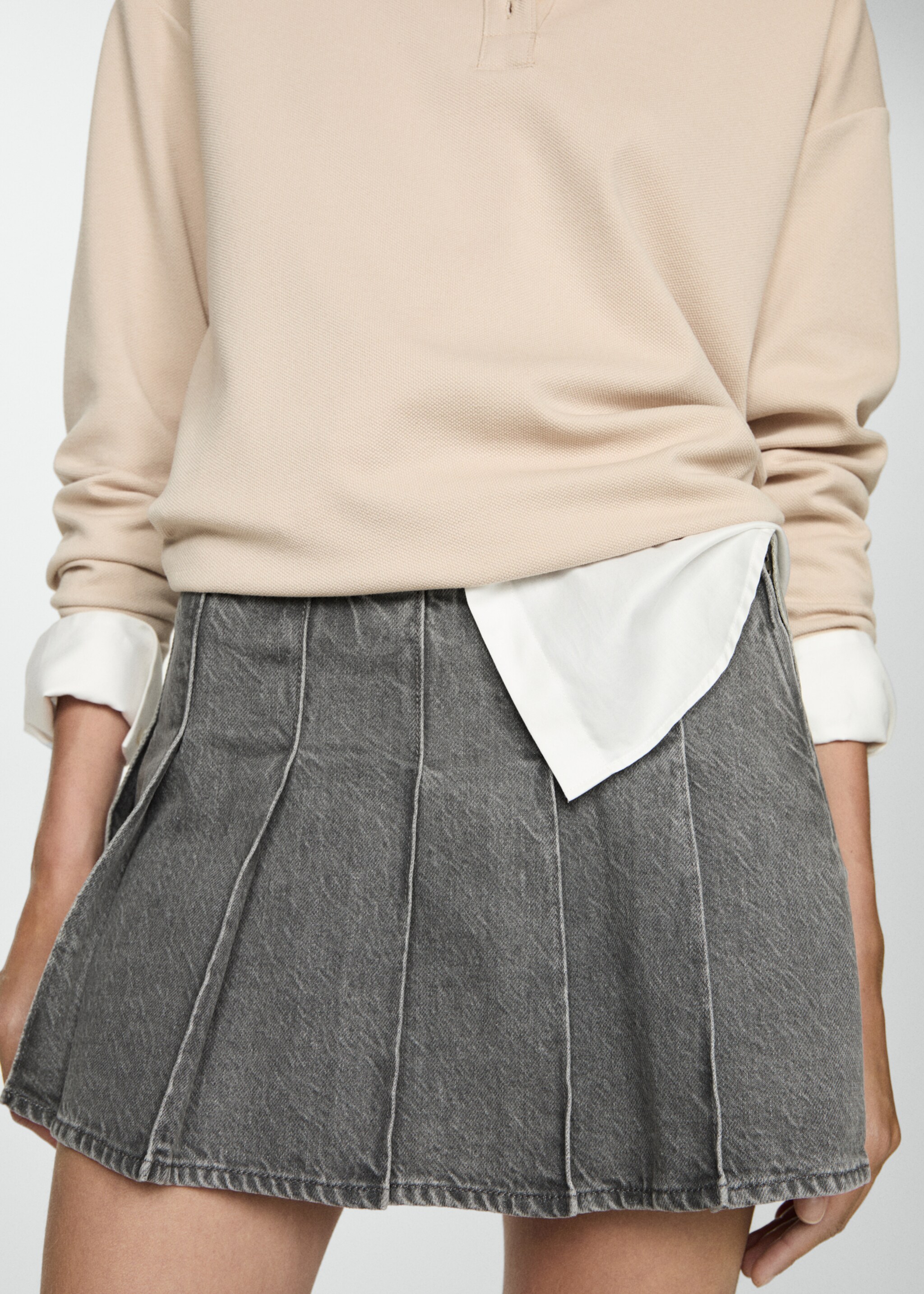 Denim minirok met plooien - Middenvlak, Grijs denim. Ref: 77094020-00.