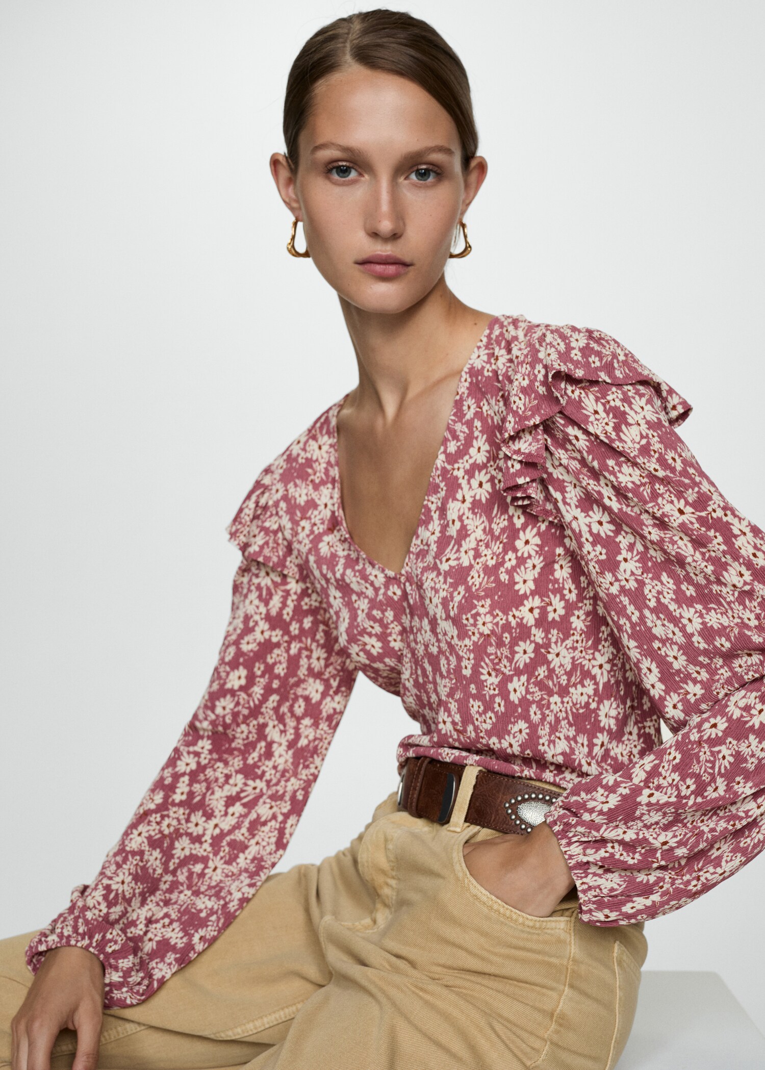 Ruffles printed blouse - Medium plane