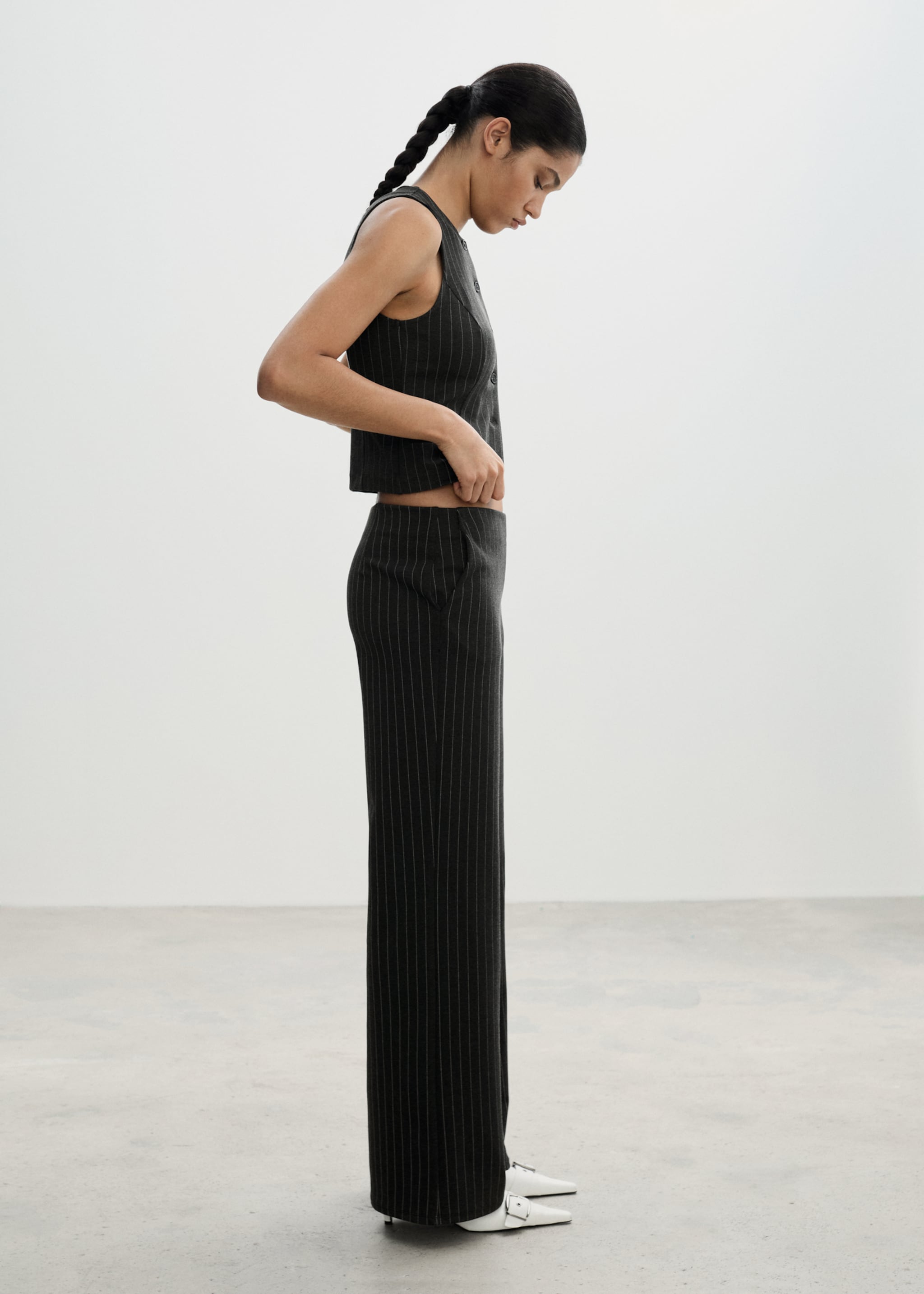 Rome-knit straight trousers - Details of the article 1, Grey. Ref: 77094031-00.