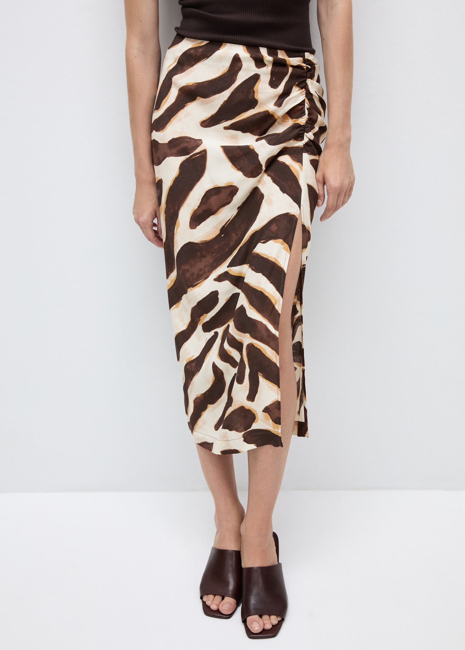 Gedrapeerde rok met animal print Dames MANGO OUTLET Nederland