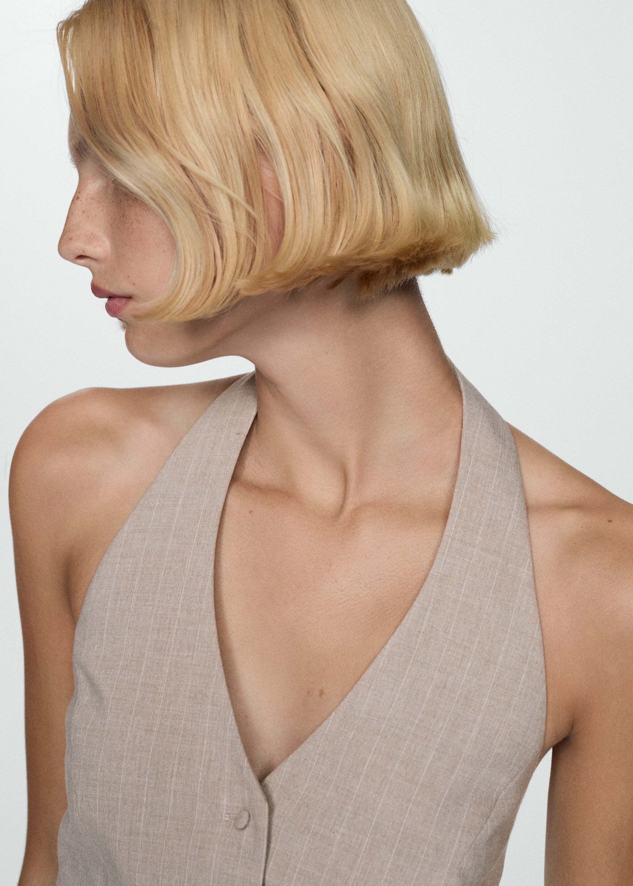 Pinstripe halter-neck waistcoat - Details of the article 1, Beige. Ref: 77094041-00.