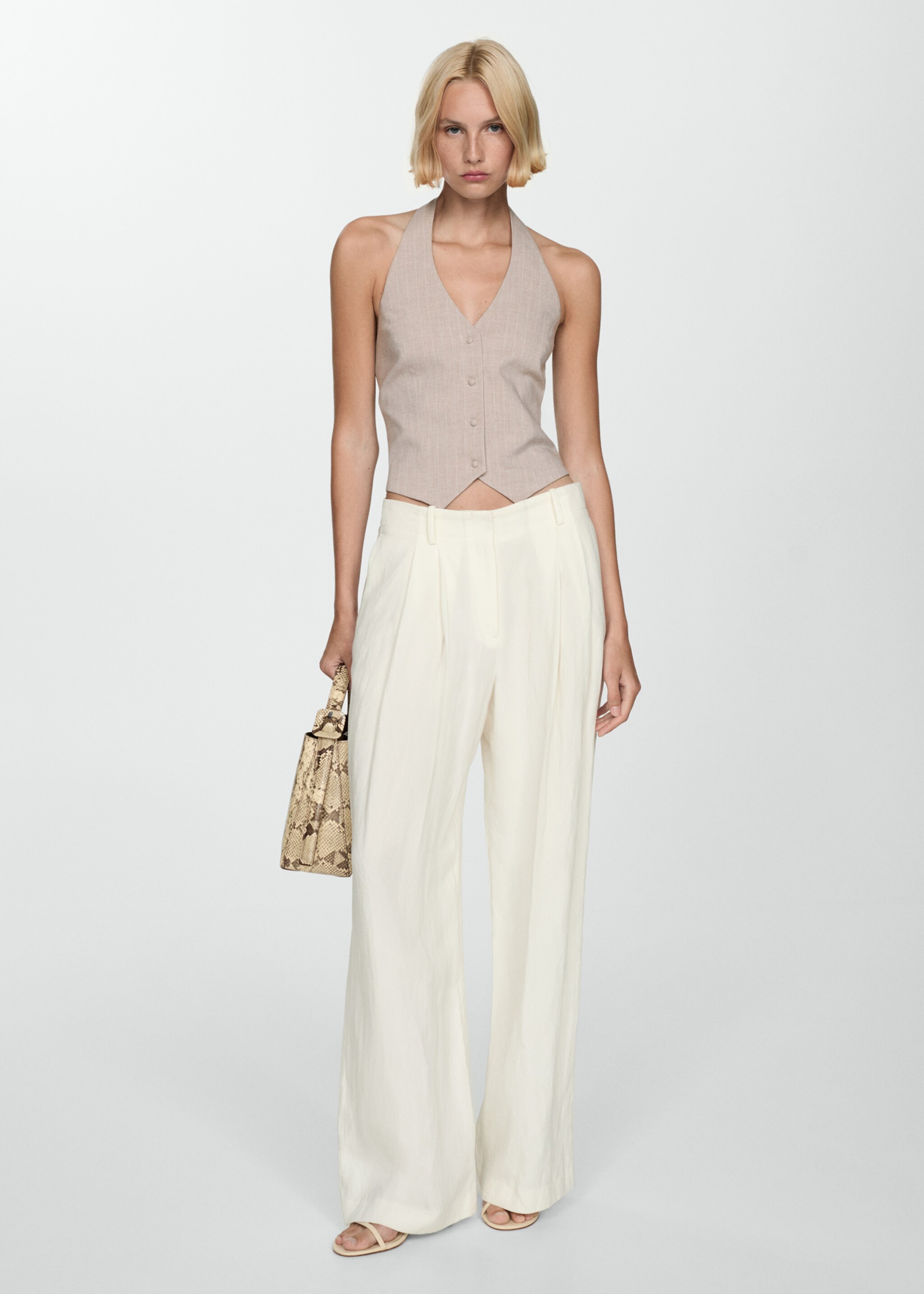 Pinstripe halter-neck waistcoat - Details of the article 2, Beige. Ref: 77094041-00.