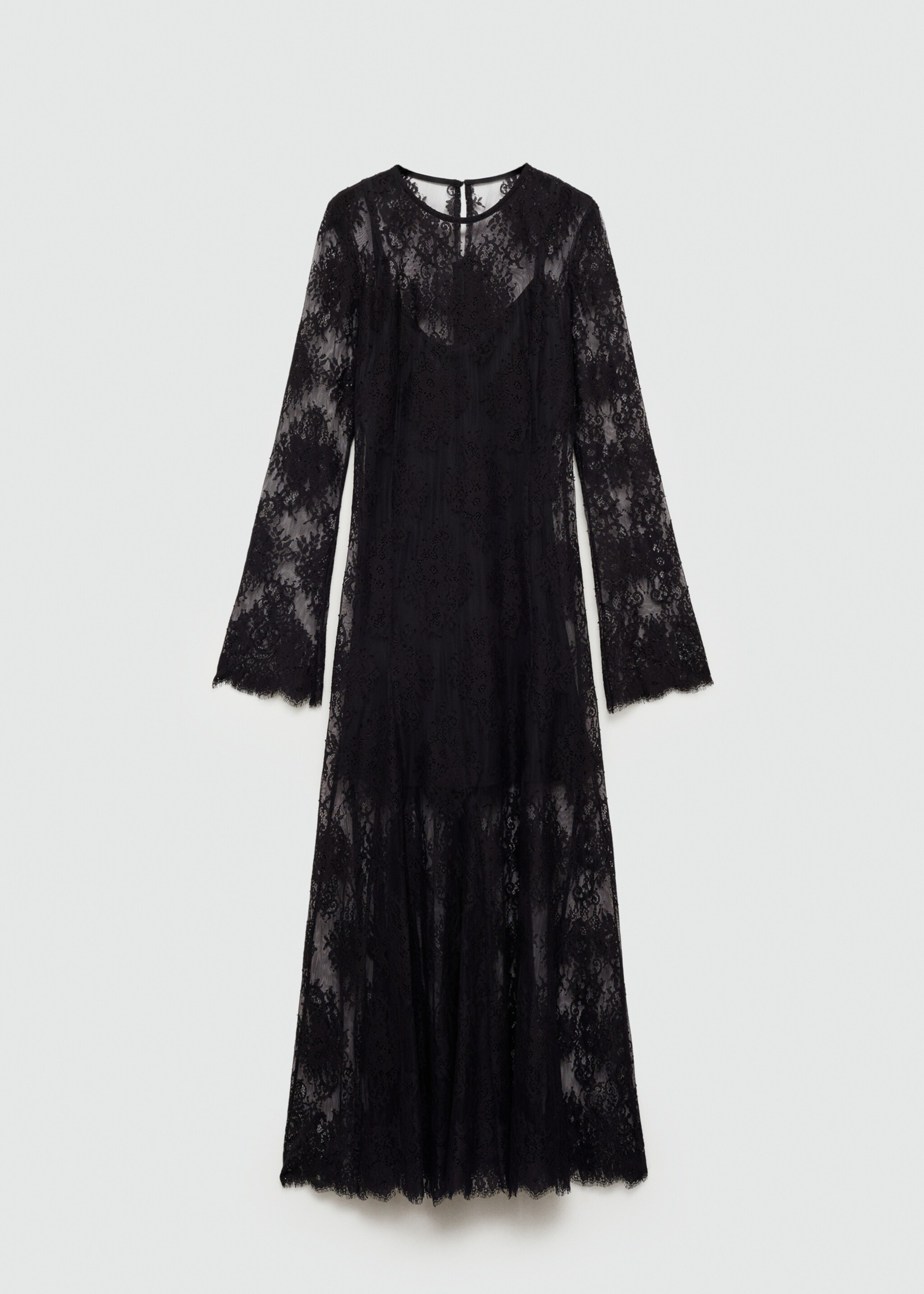 Semi-transparent lace long dress - Article without model, Black. Ref: 77094058-00.