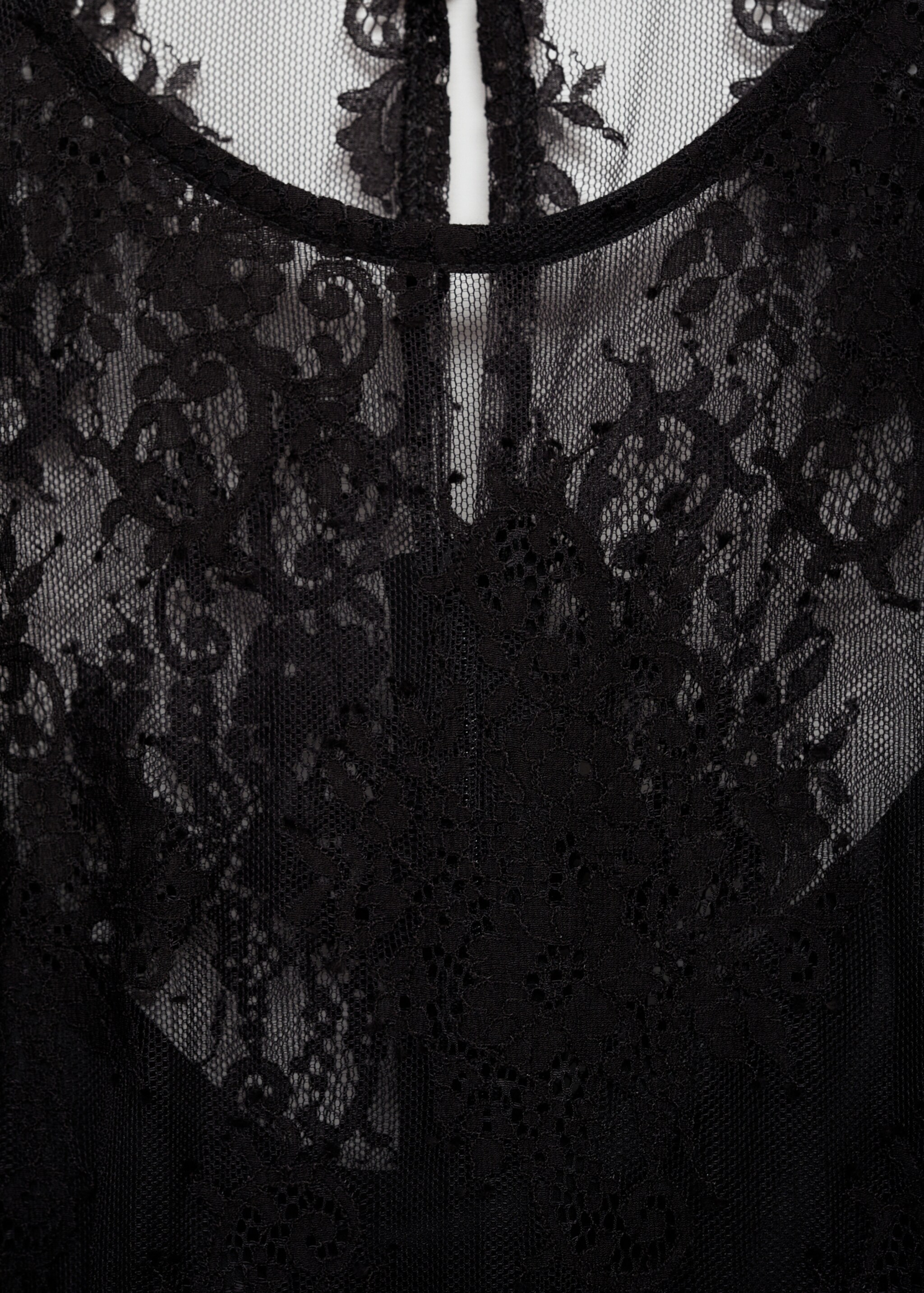 Semi-transparent lace long dress - Details of the article 8, Black. Ref: 77094058-00.