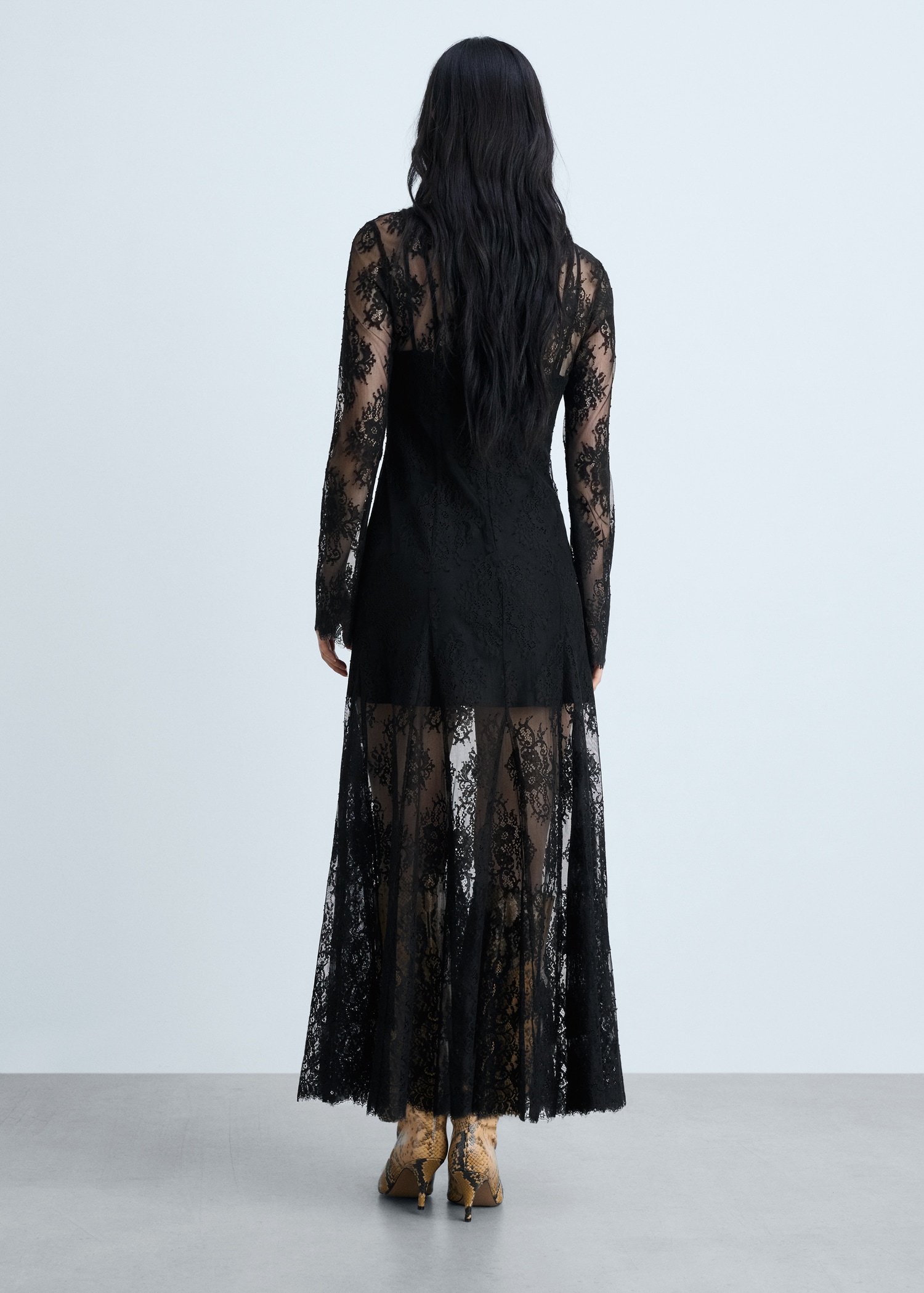 Semi-transparent lace long dress Women MANGO OUTLET USA
