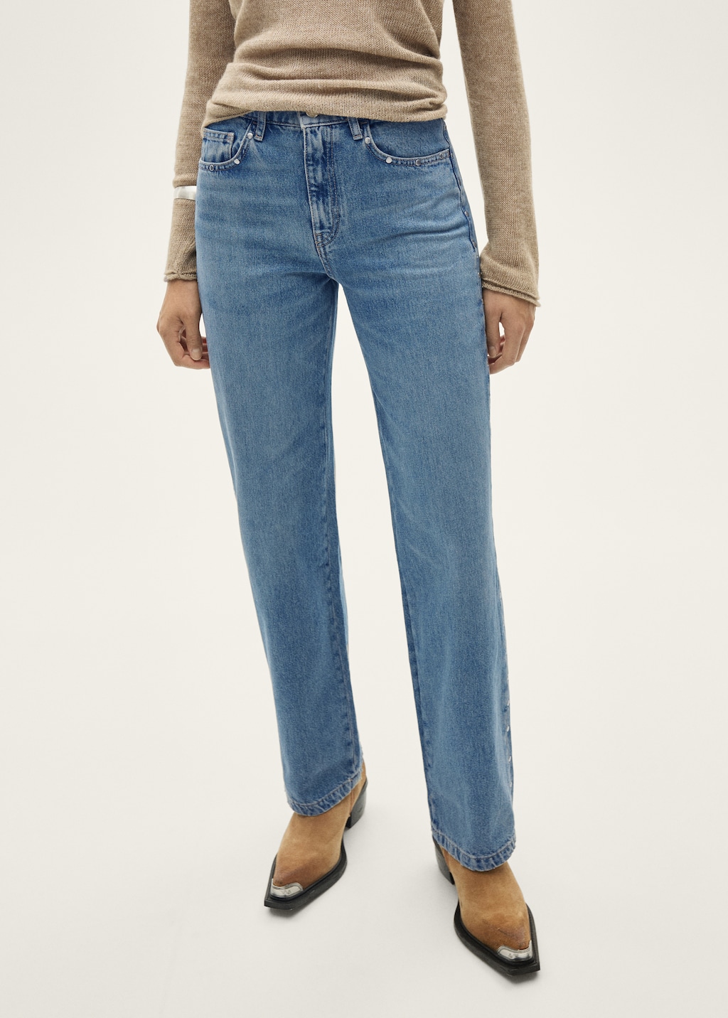 Straight-fit jeans with studs - Women | MANGO OUTLET USA
