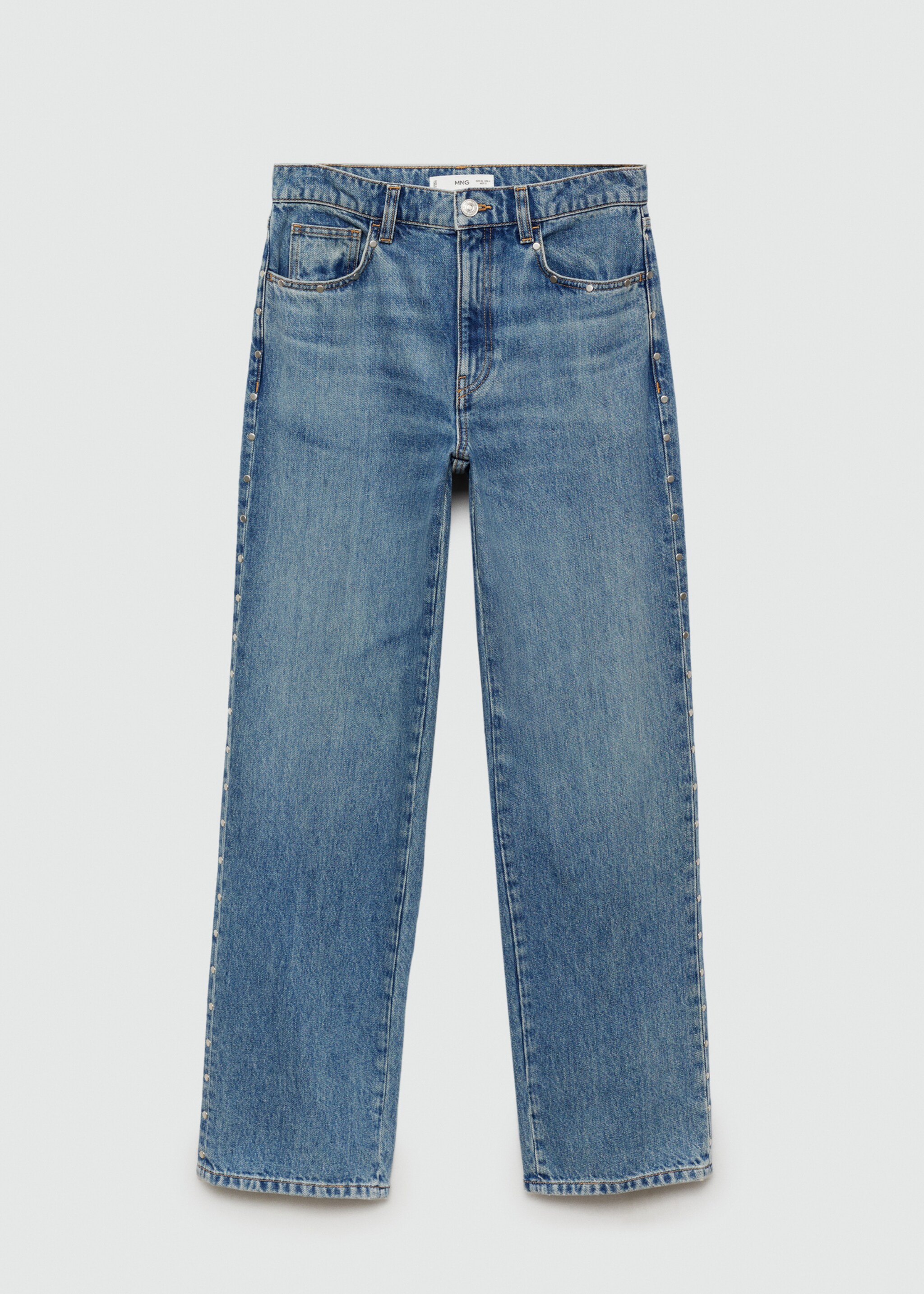 Straight-fit jeans with studs - Article without model, Medium Blue. Ref: 77094072-00.