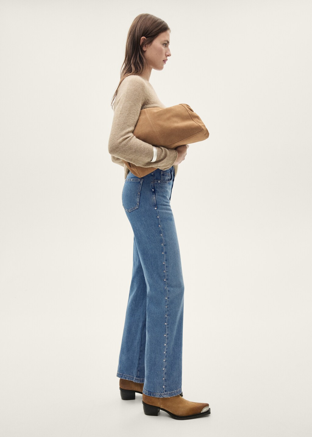 Straight-fit jeans with studs - Women | MANGO OUTLET USA